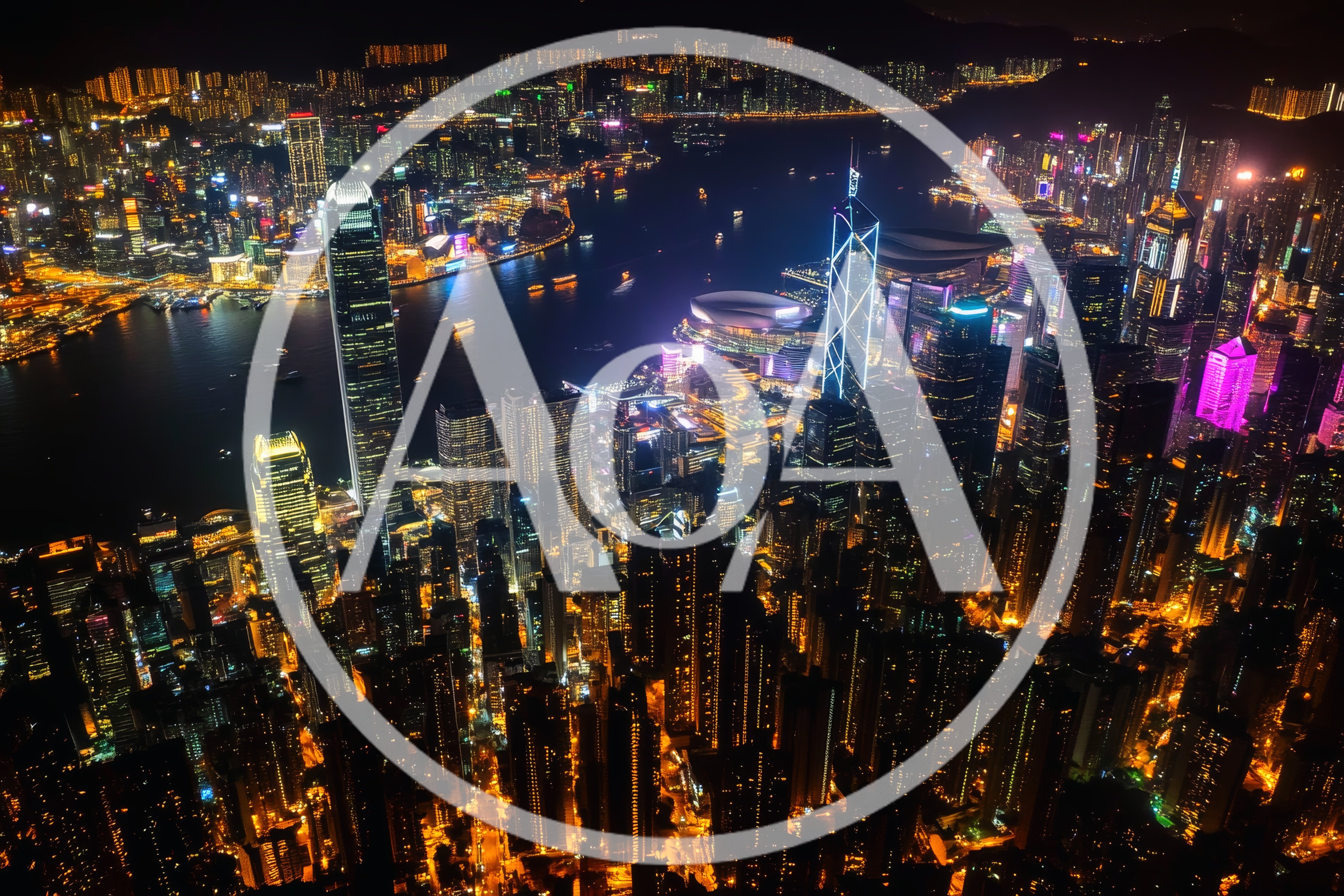Aerial Night View of Hong Kong Skyline