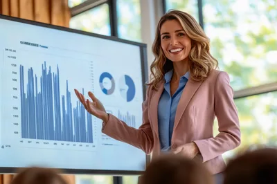 Professional Businesswoman Presenting Data Charts In A Meeting
