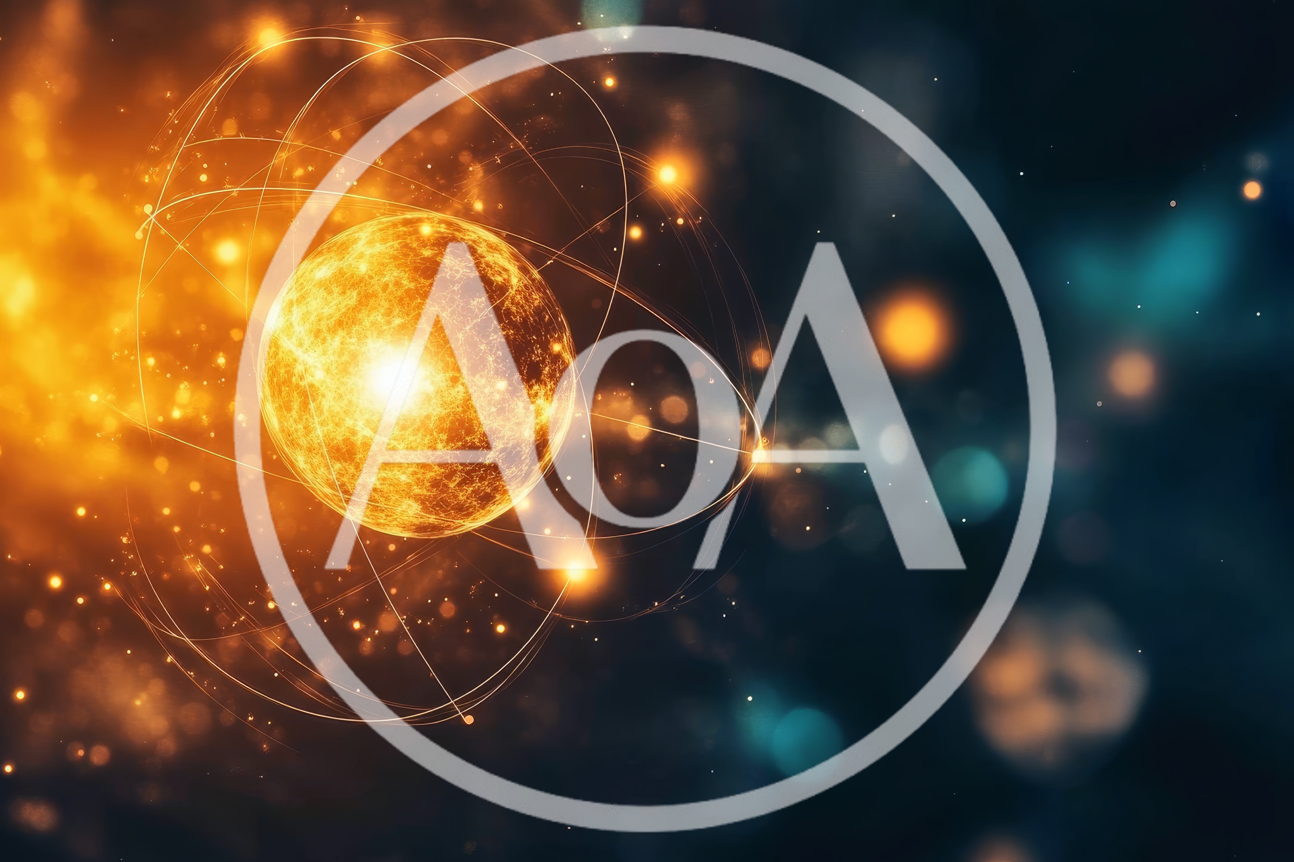 Abstract Glowing Atomic Structure With Orbital Rings