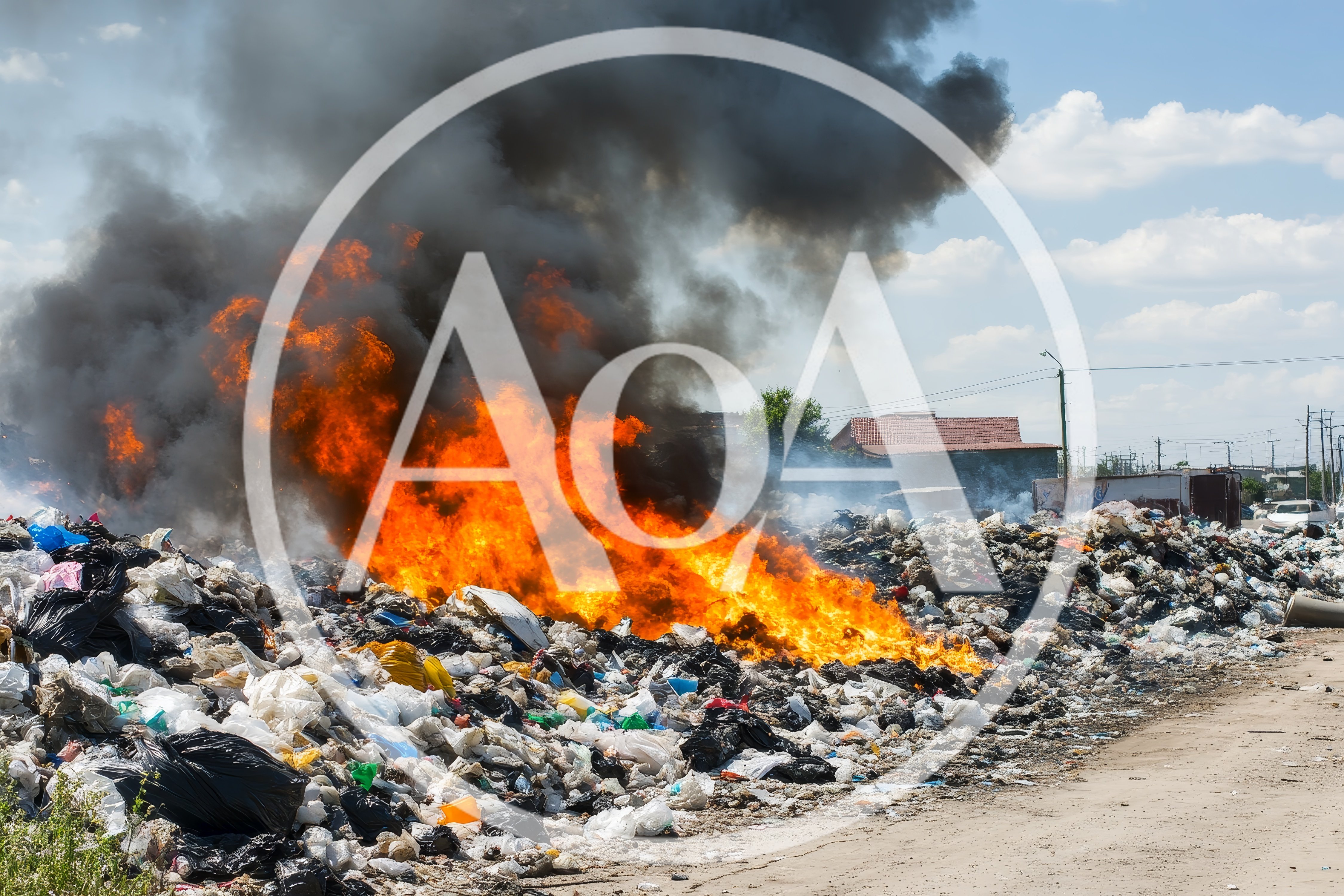 Large Garbage Fire Burning At An Illegal Landfill