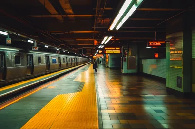 Lone Commuter Waiting On Subway Platform