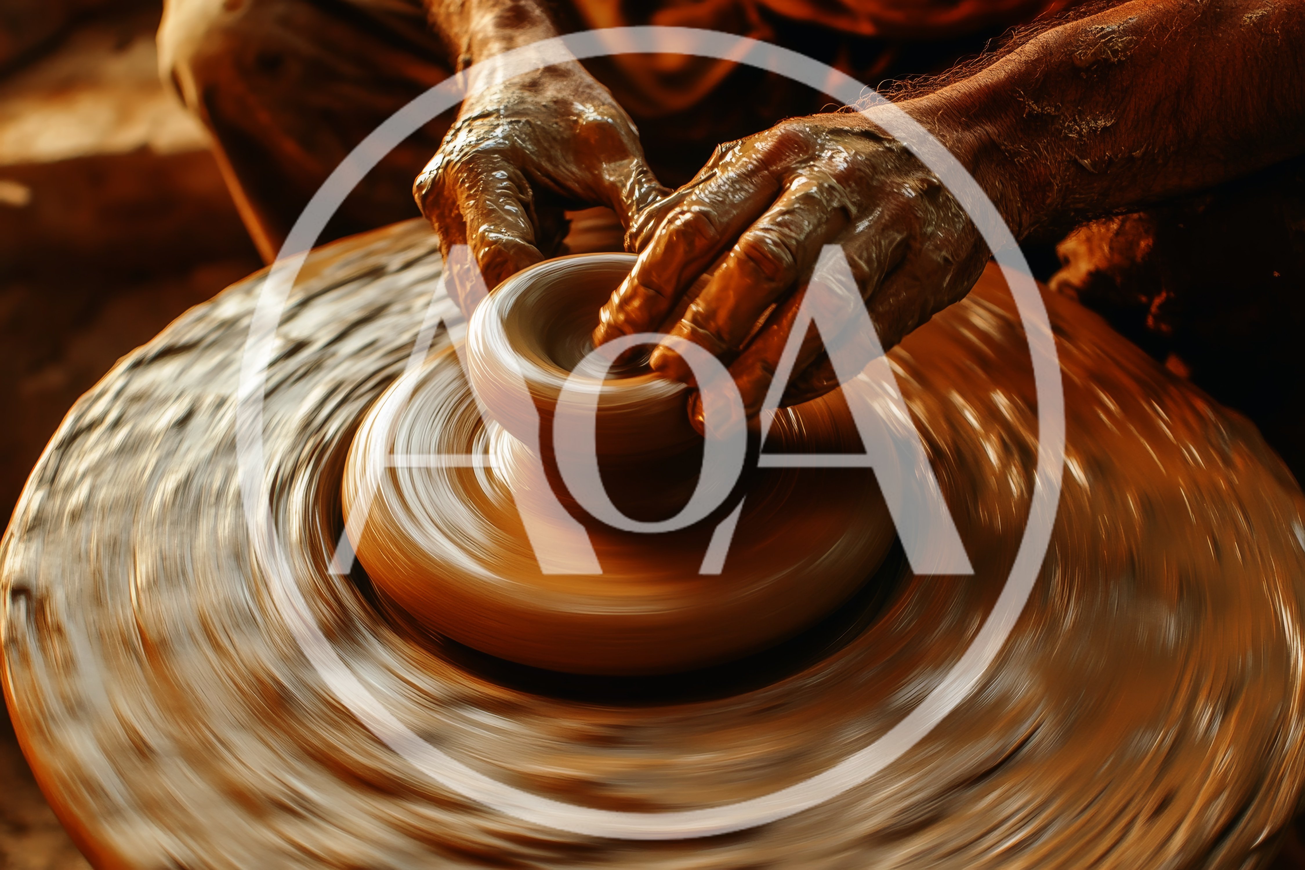 Potter Shaping Clay On A Spinning Pottery Wheel