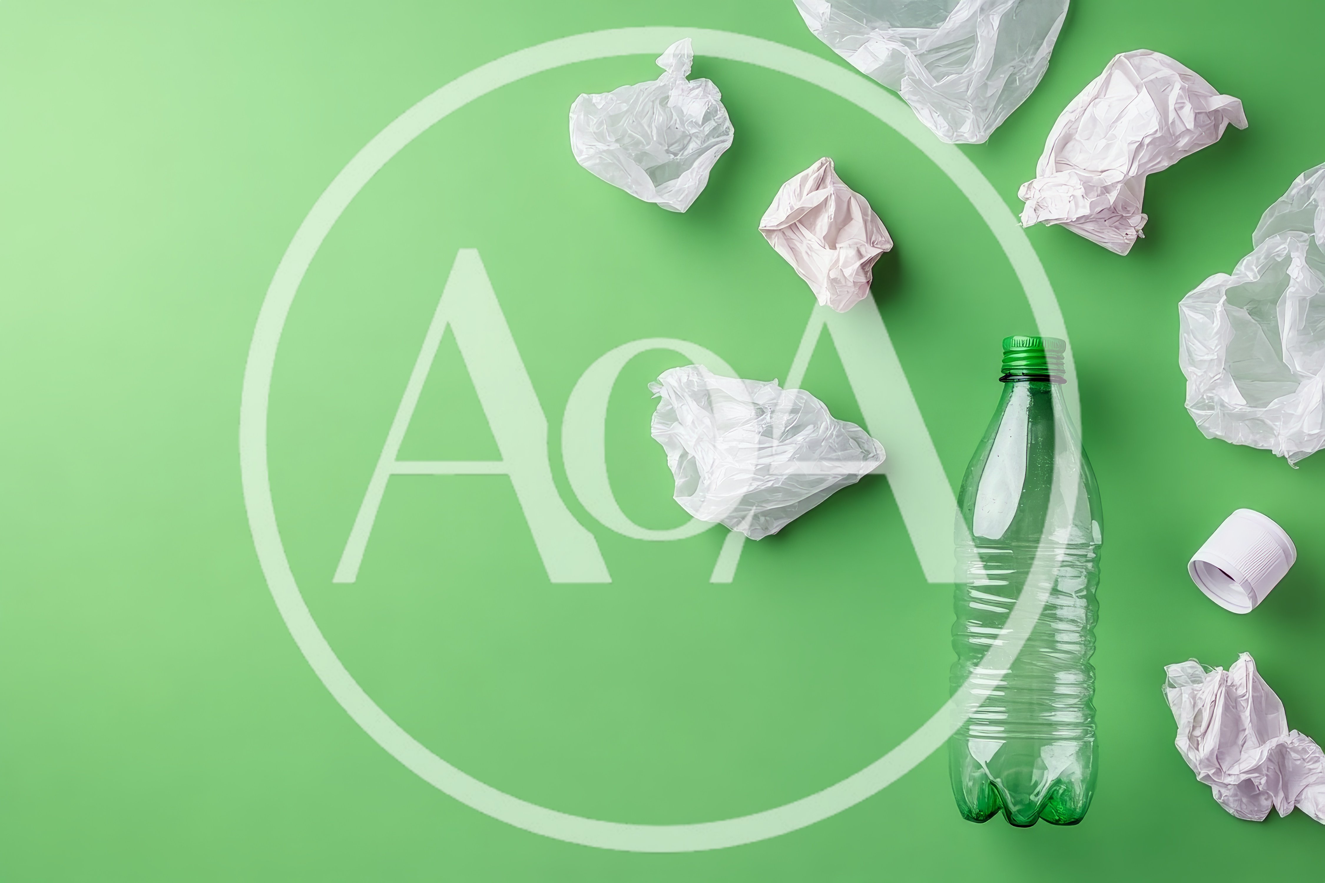 Plastic Bottle And Crumpled Bags On Green Background