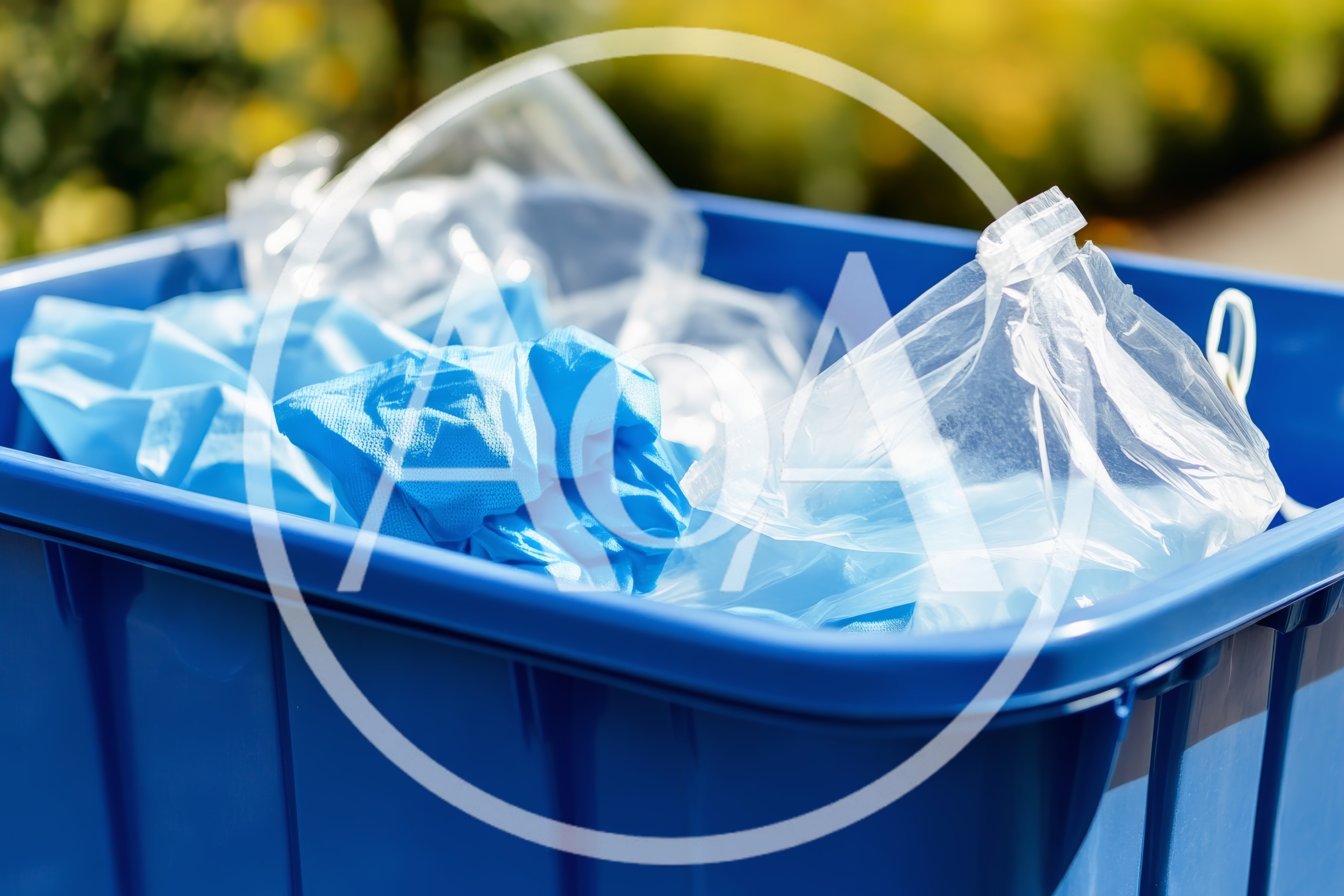 Blue Plastic Bin Filled With Medical Waste