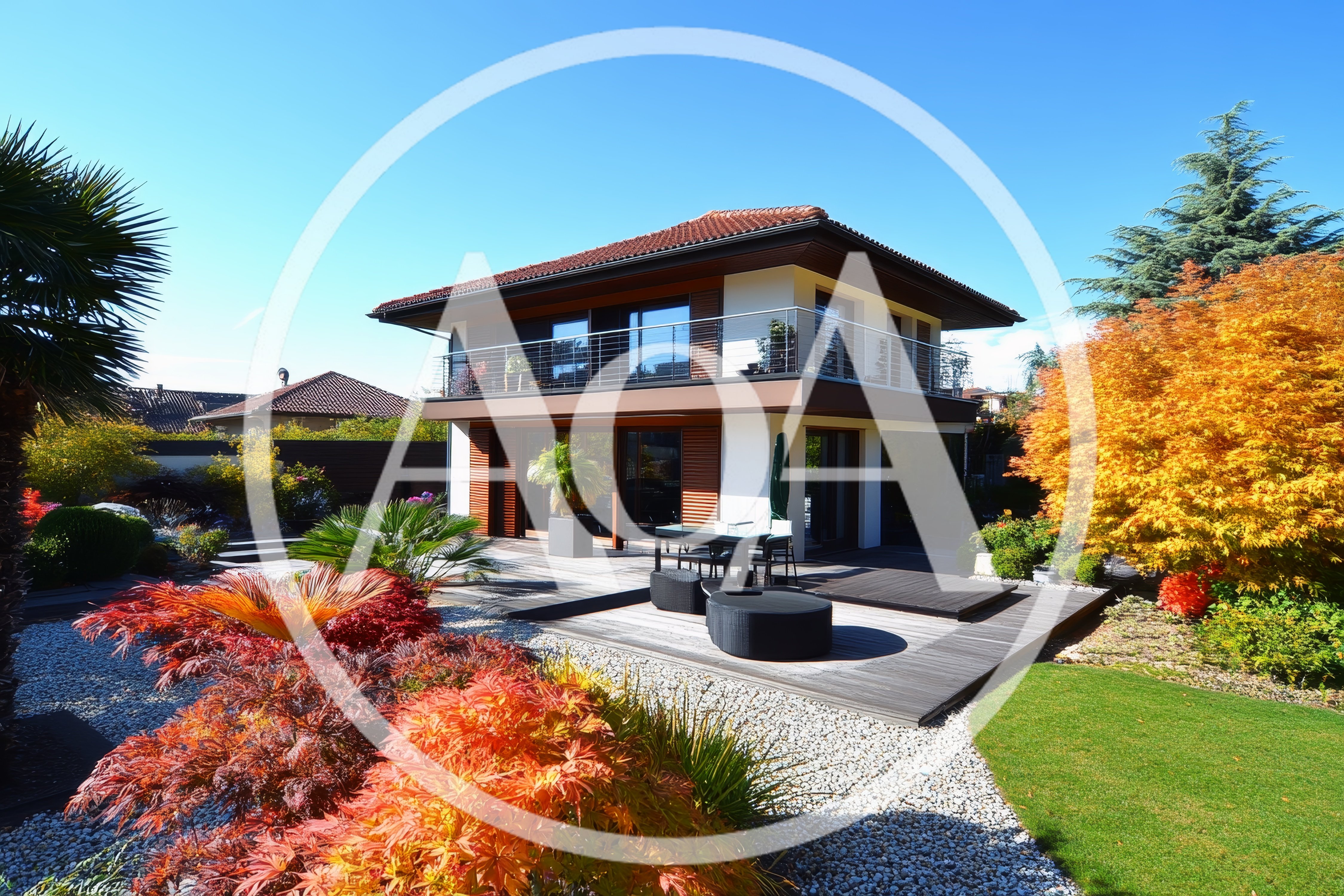 Modern Two Story House With Landscaped Garden