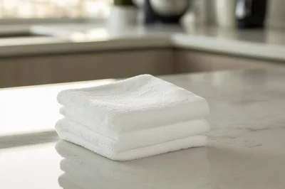 Stack Of Clean White Microfiber Cleaning Cloths