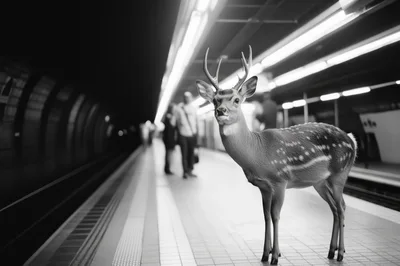 Spotted Deer Standing On A Subway Platform