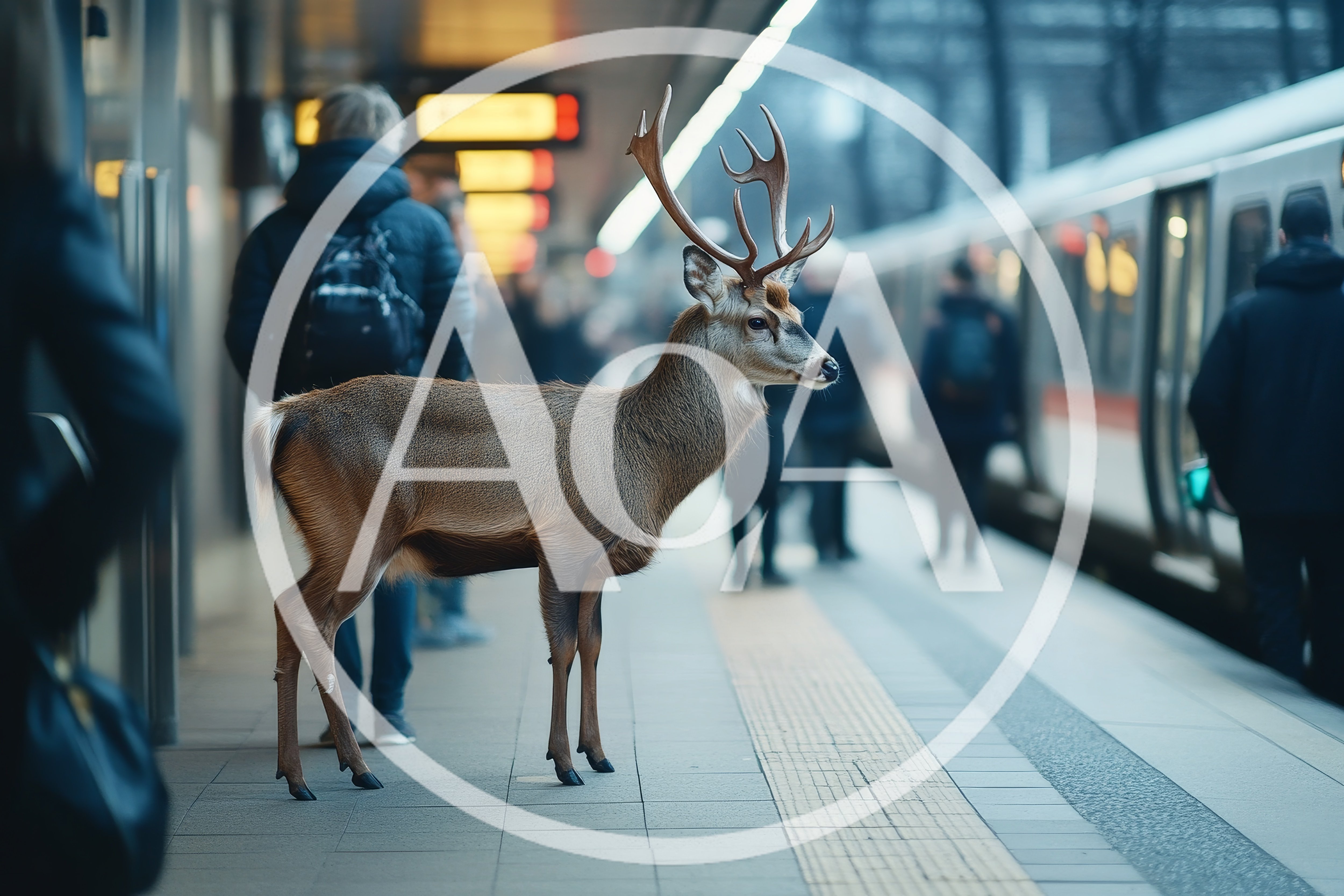 A Deer Standing On A Busy Train Platform