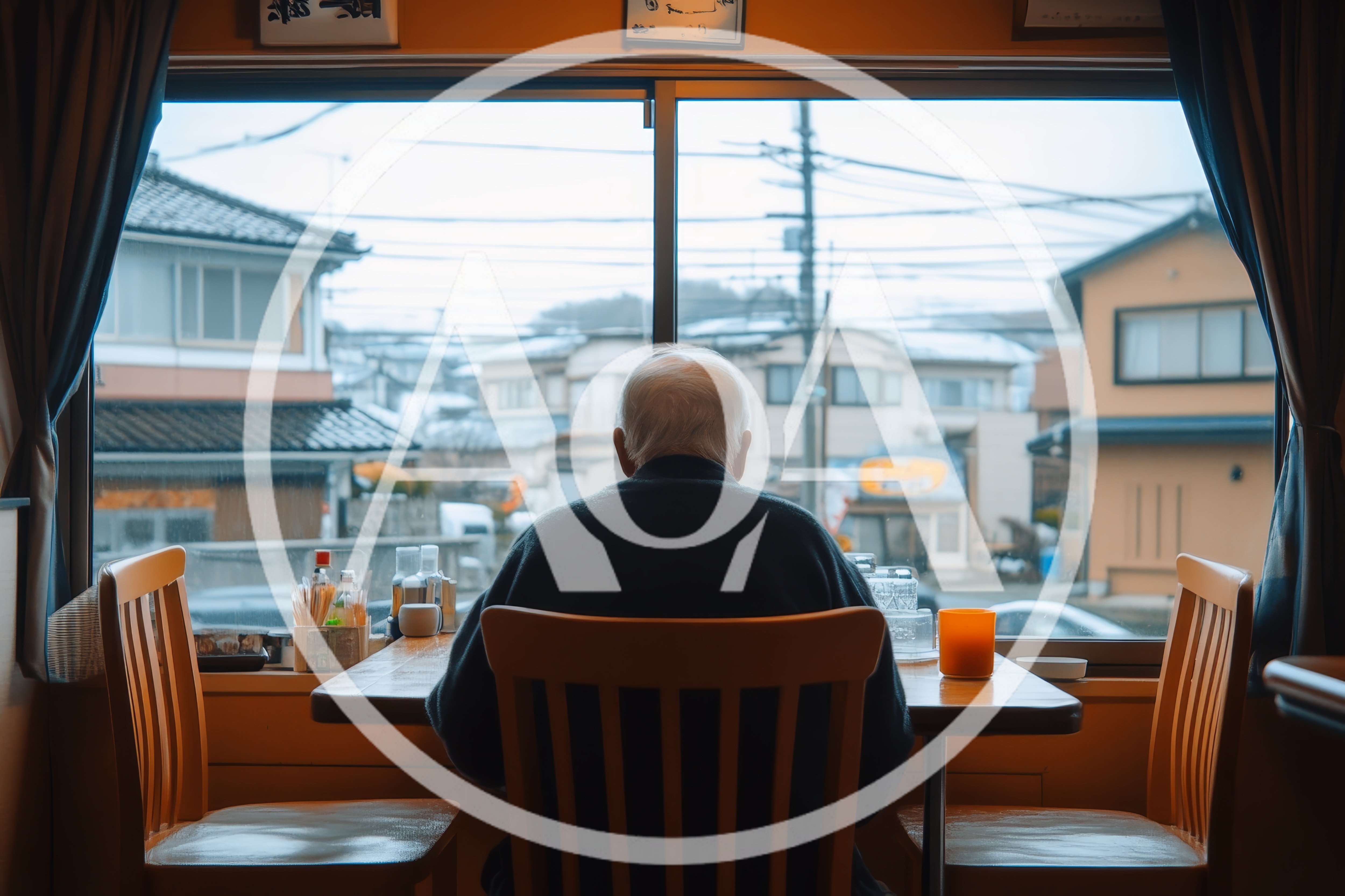 Elderly Man Sitting Alone At A Window Table