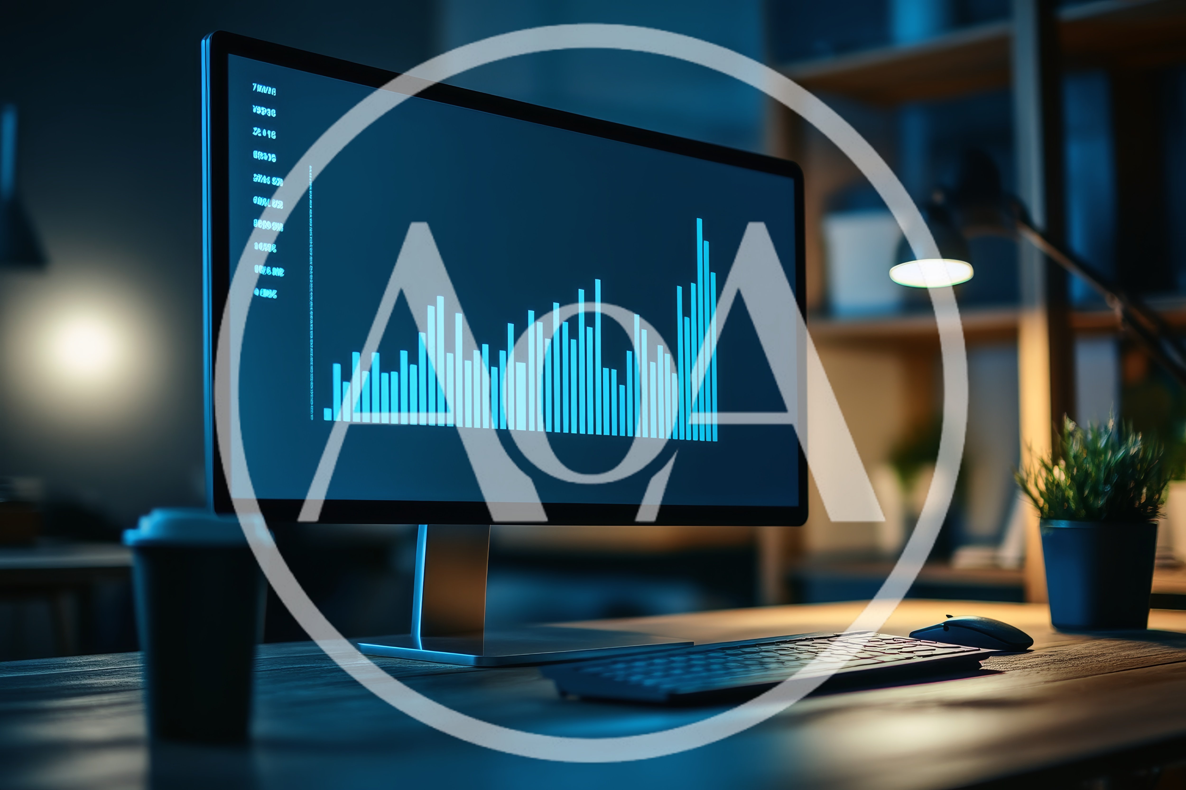Financial Data Analysis On Computer Monitor In Dark Office