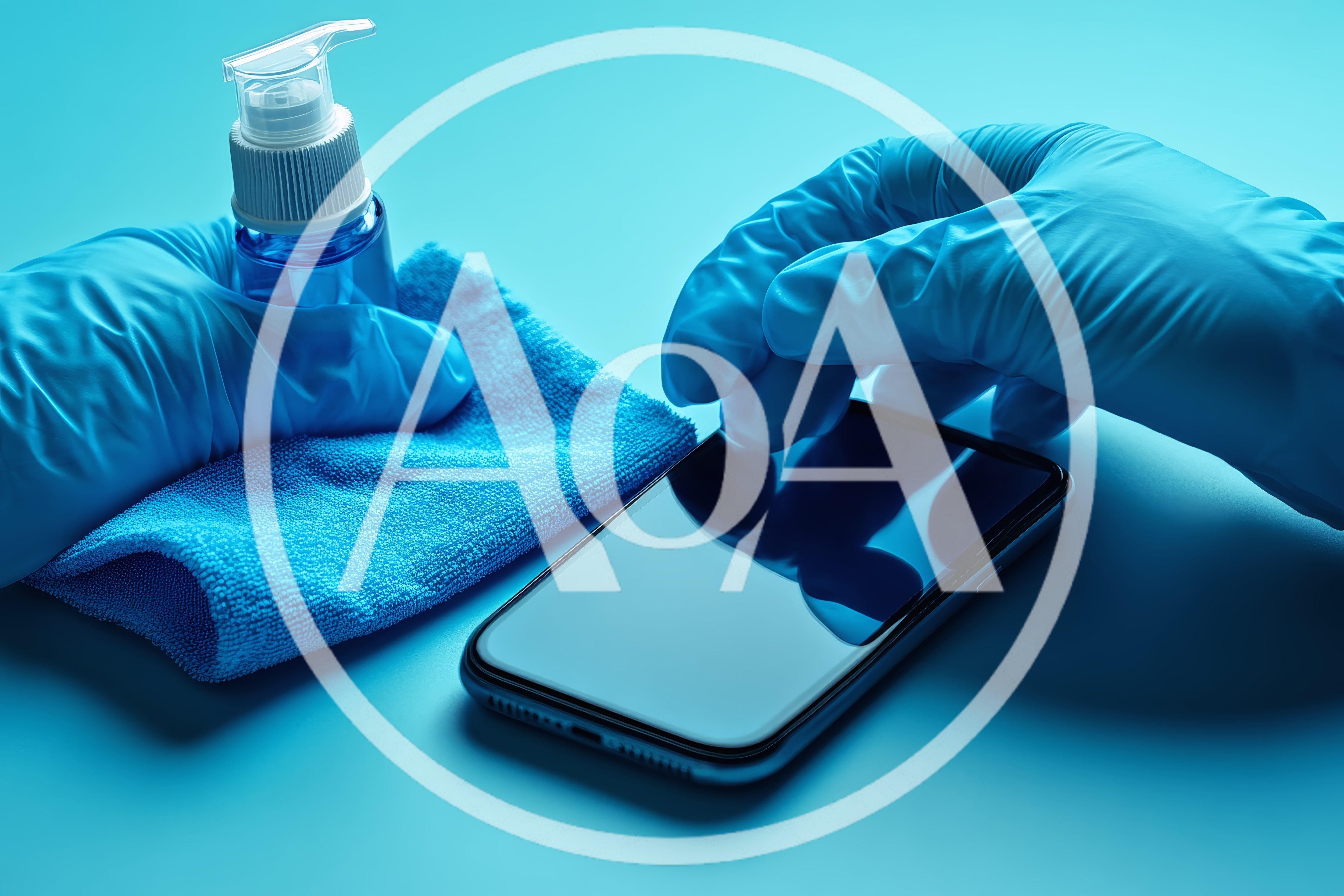 Cleaning Smartphone Screen With Sanitizer And Microfiber Cloth