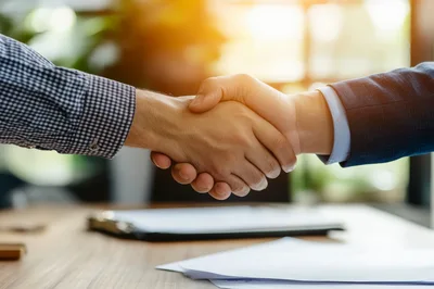 Business Professionals Shaking Hands Over A Desk
