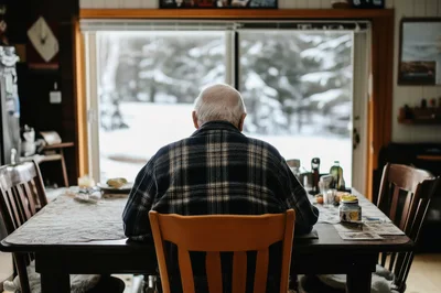 Elderly Man Sitting Alone At Dining Table