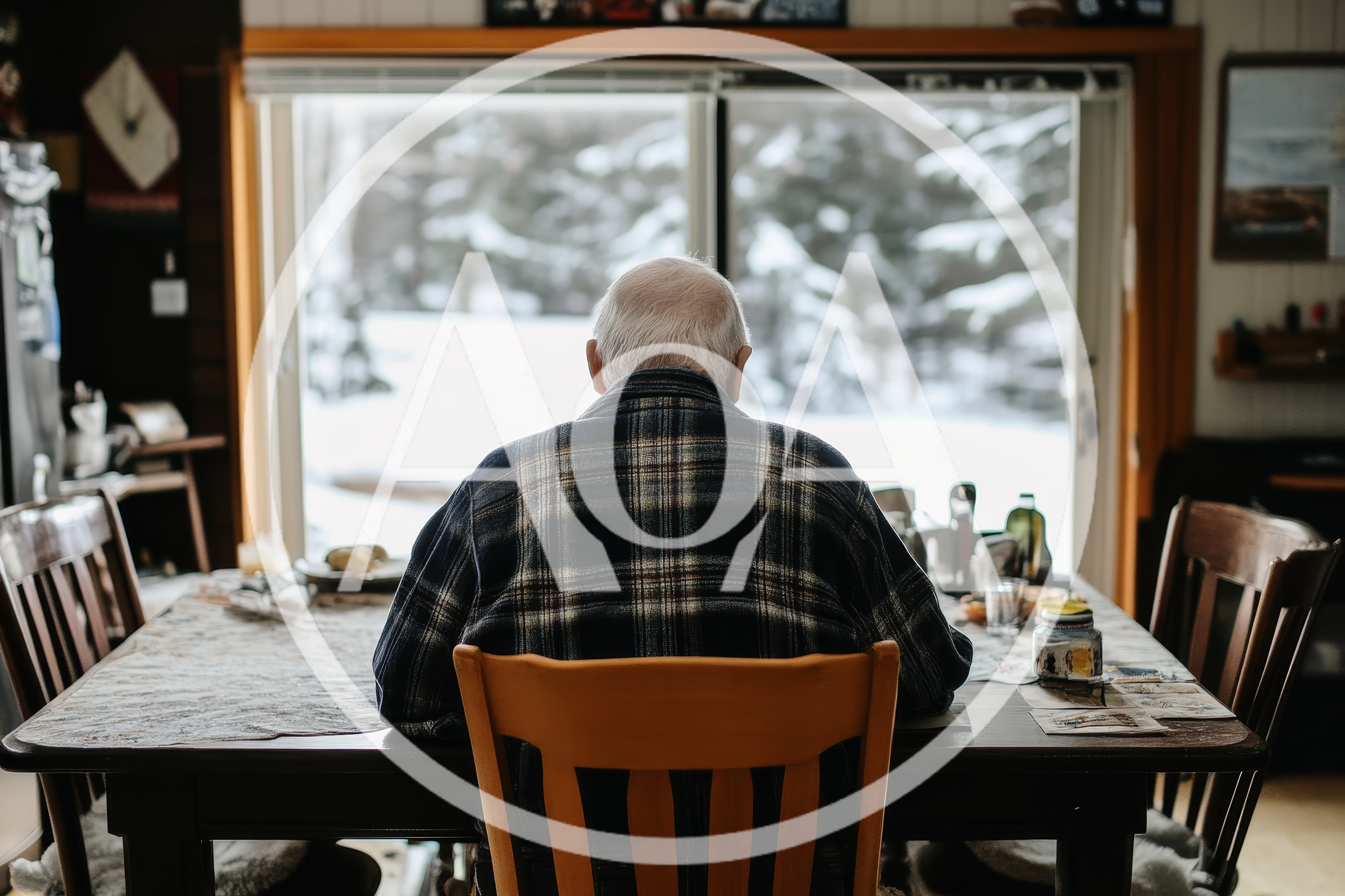 Elderly Man Sitting Alone At Dining Table