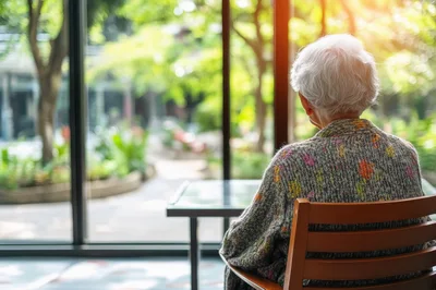 Elderly Woman Sitting Alone Looking Out Window