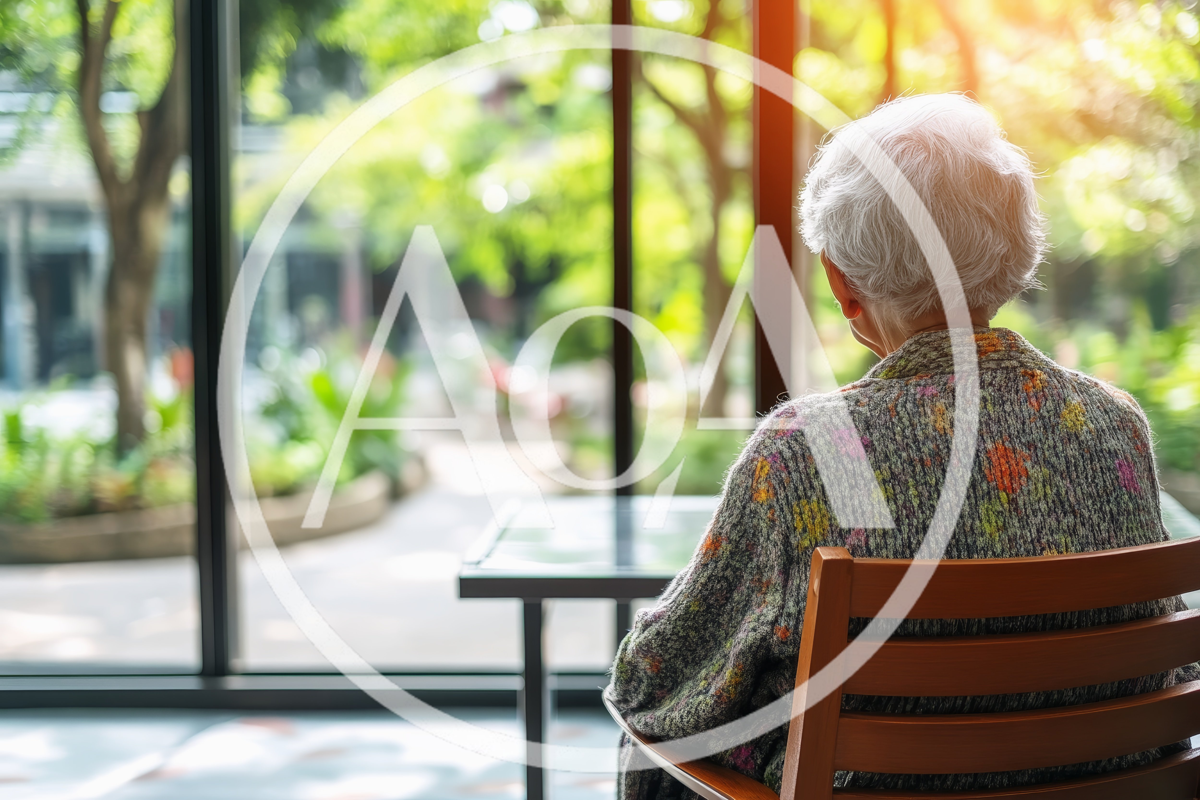 Elderly Woman Sitting Alone Looking Out Window