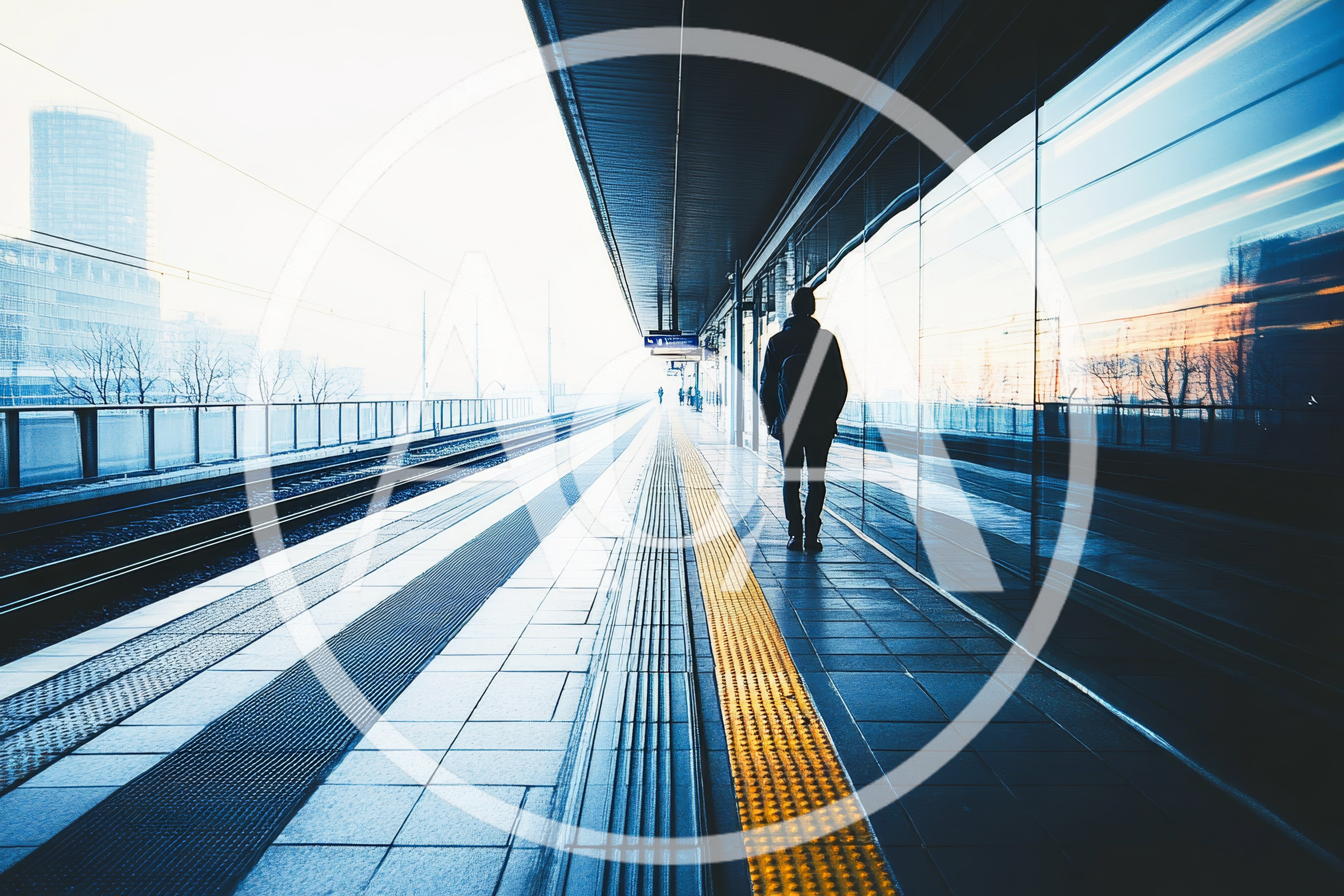 Commuter Walking Along A Modern Train Station Platform