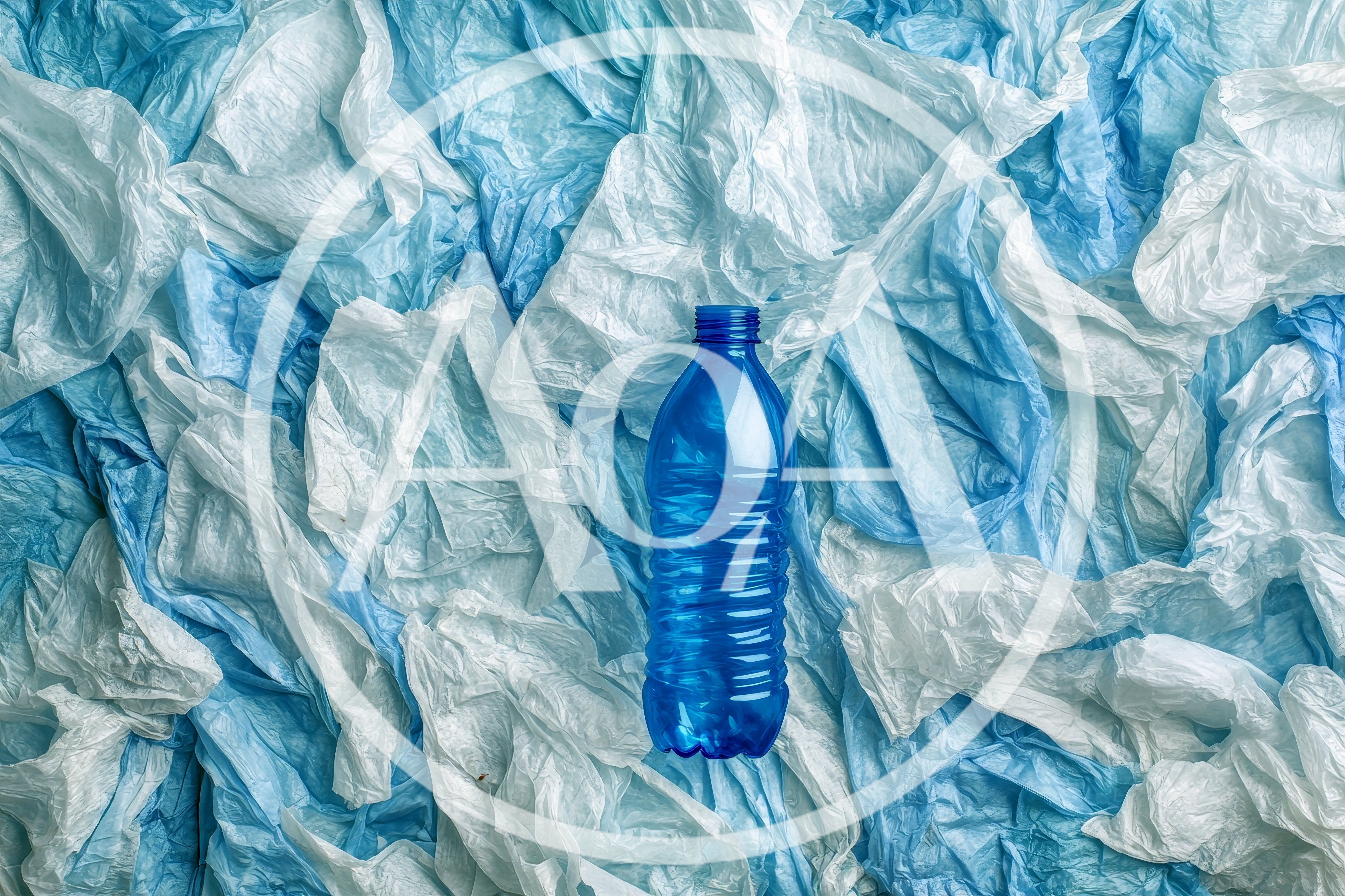 Blue Plastic Bottle On Crumpled Plastic Bags