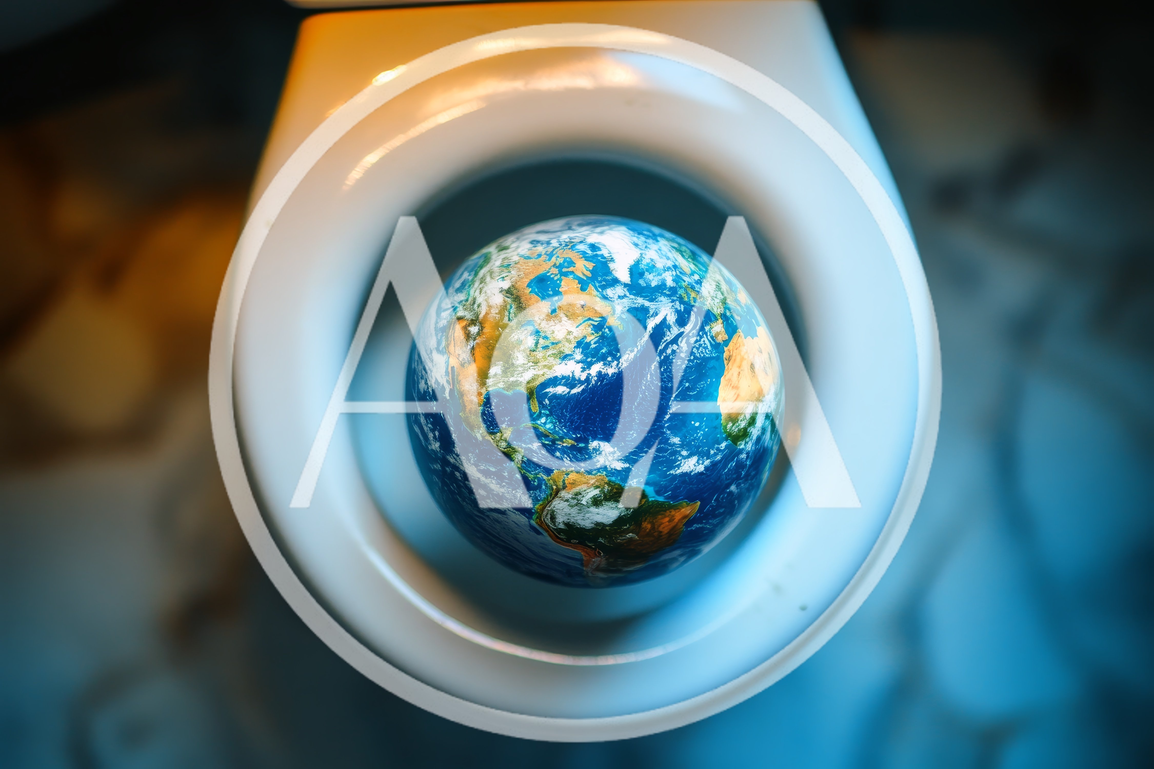 Earth Globe Floating Inside A White Toilet Bowl