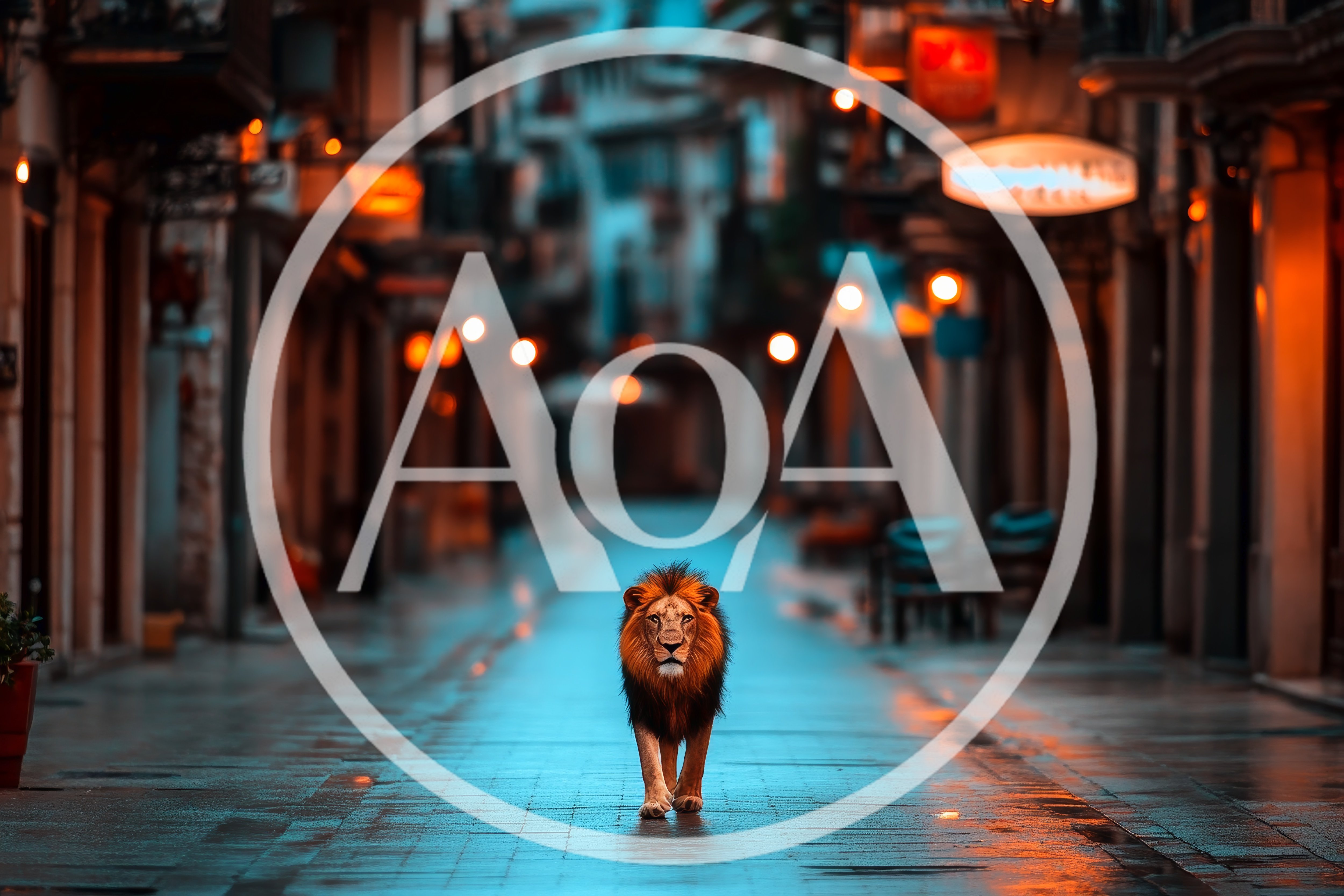 Majestic Lion Walking Down A Quiet European City Street