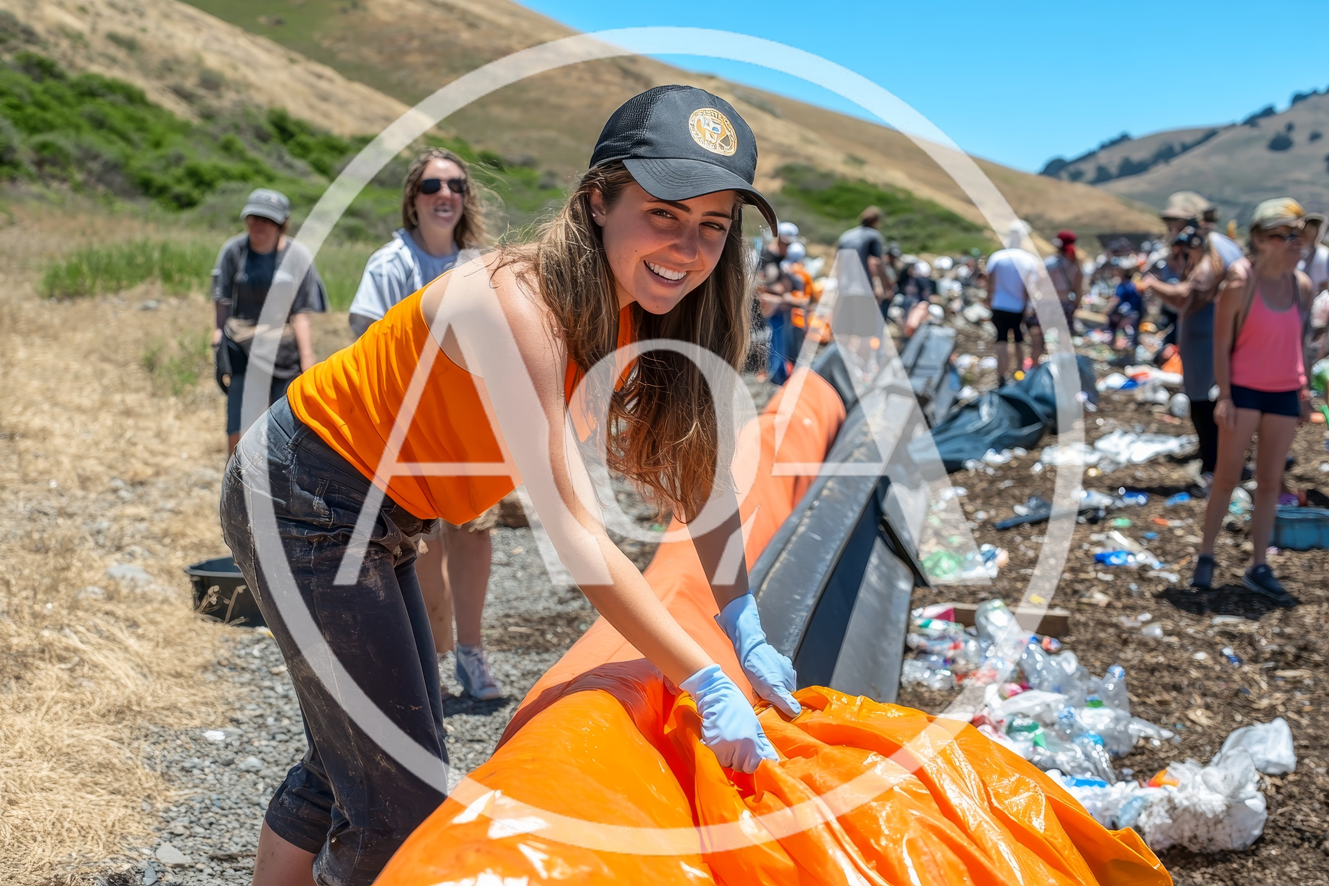 Volunteers Cleaning Up Plastic Waste On A Beach