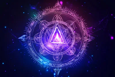Glowing Neon Magic Circle With Geometric Symbols