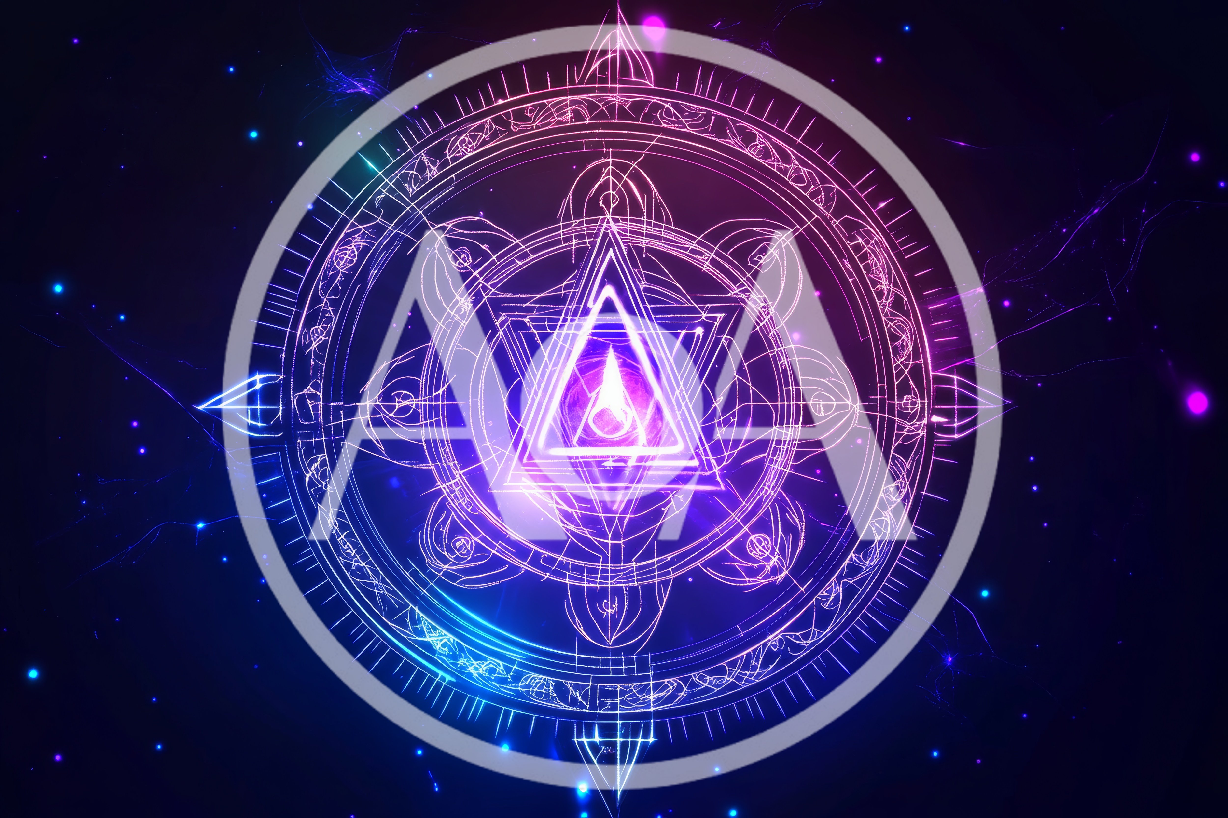 Glowing Neon Magic Circle With Geometric Symbols