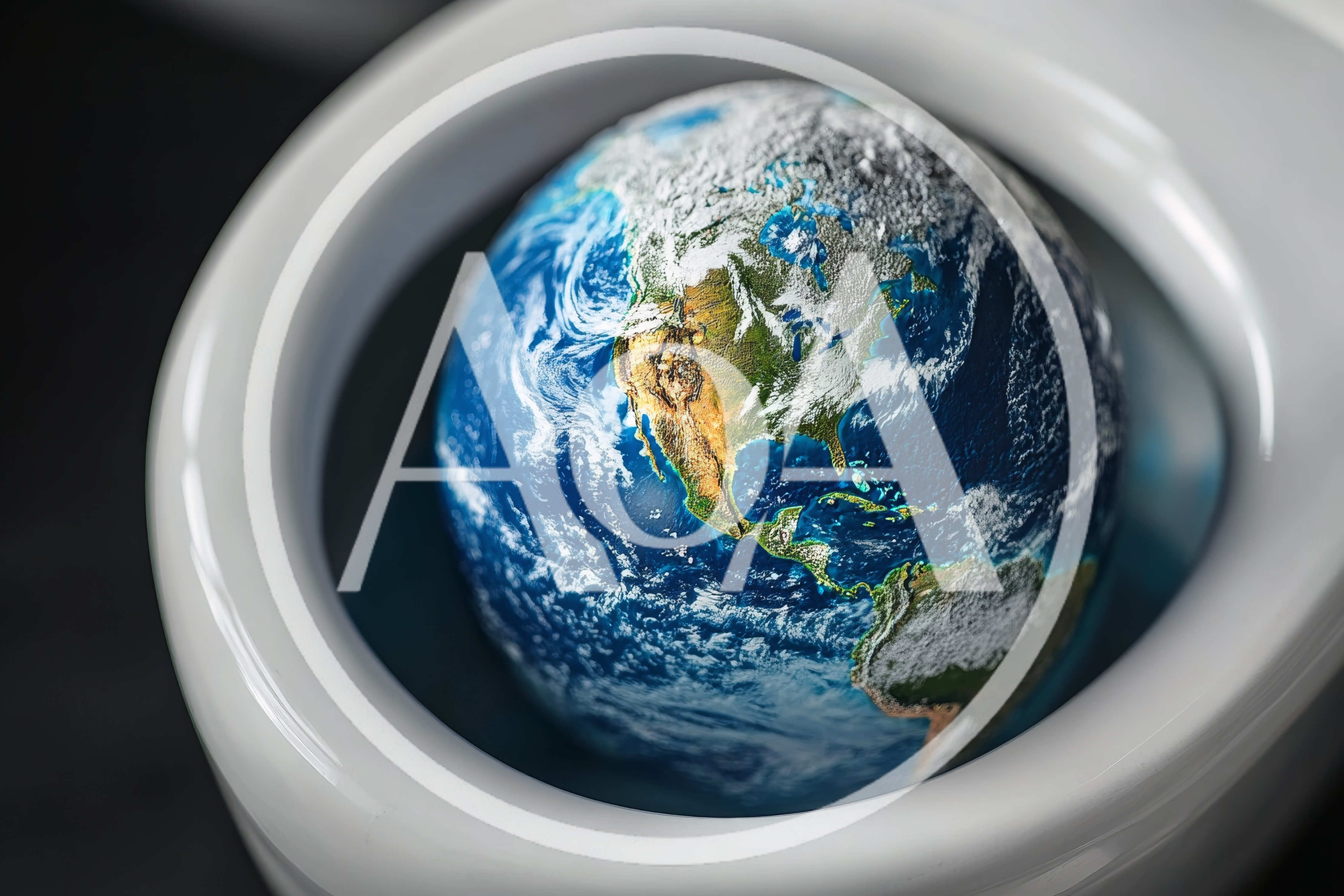 Planet Earth Floating Inside A White Toilet Bowl