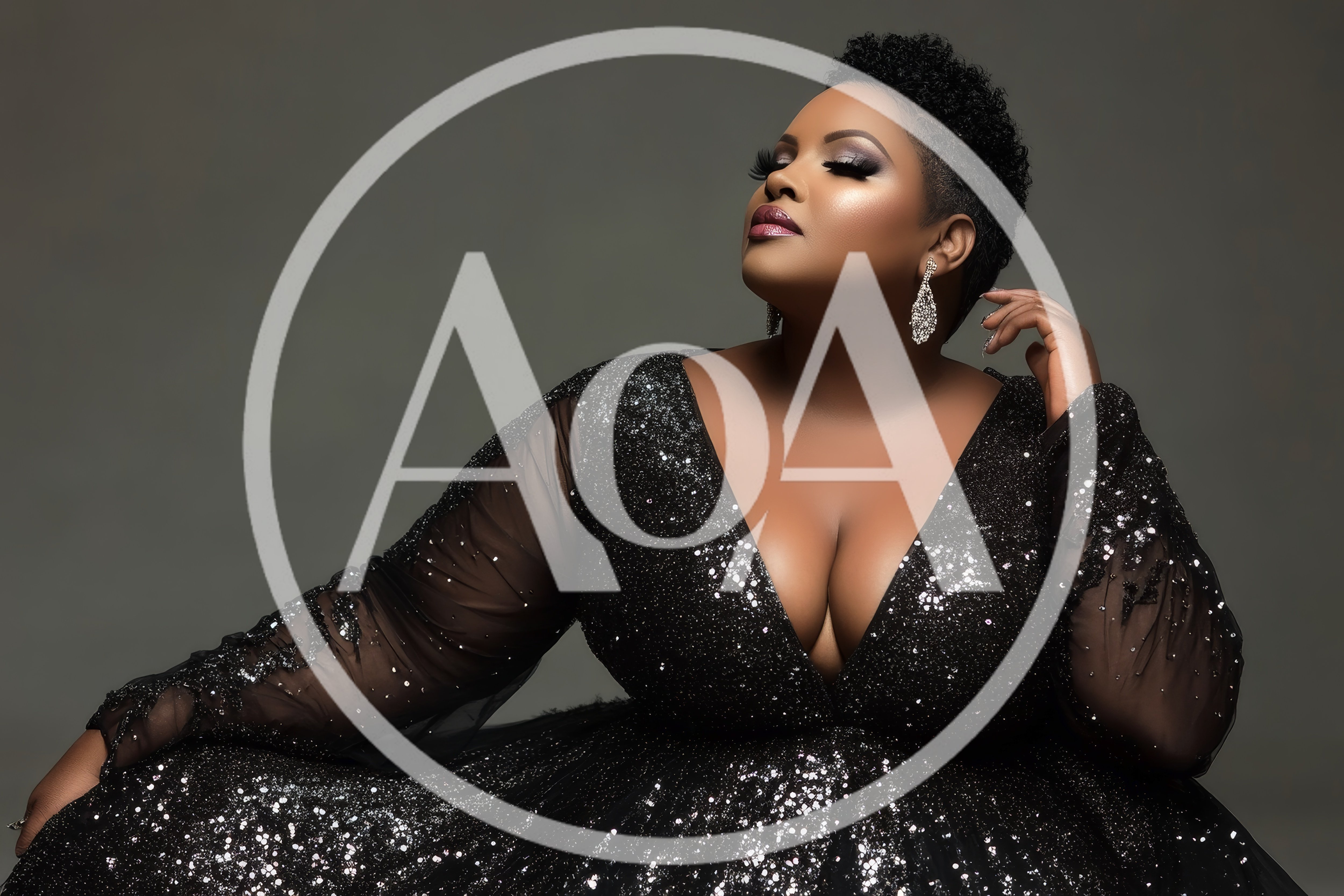 Elegant Plus Size Woman In Sequin Evening Gown