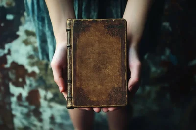 Person Holding An Antique Leather Bound Book
