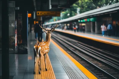 Spotted Deer Standing On A Subway Platform