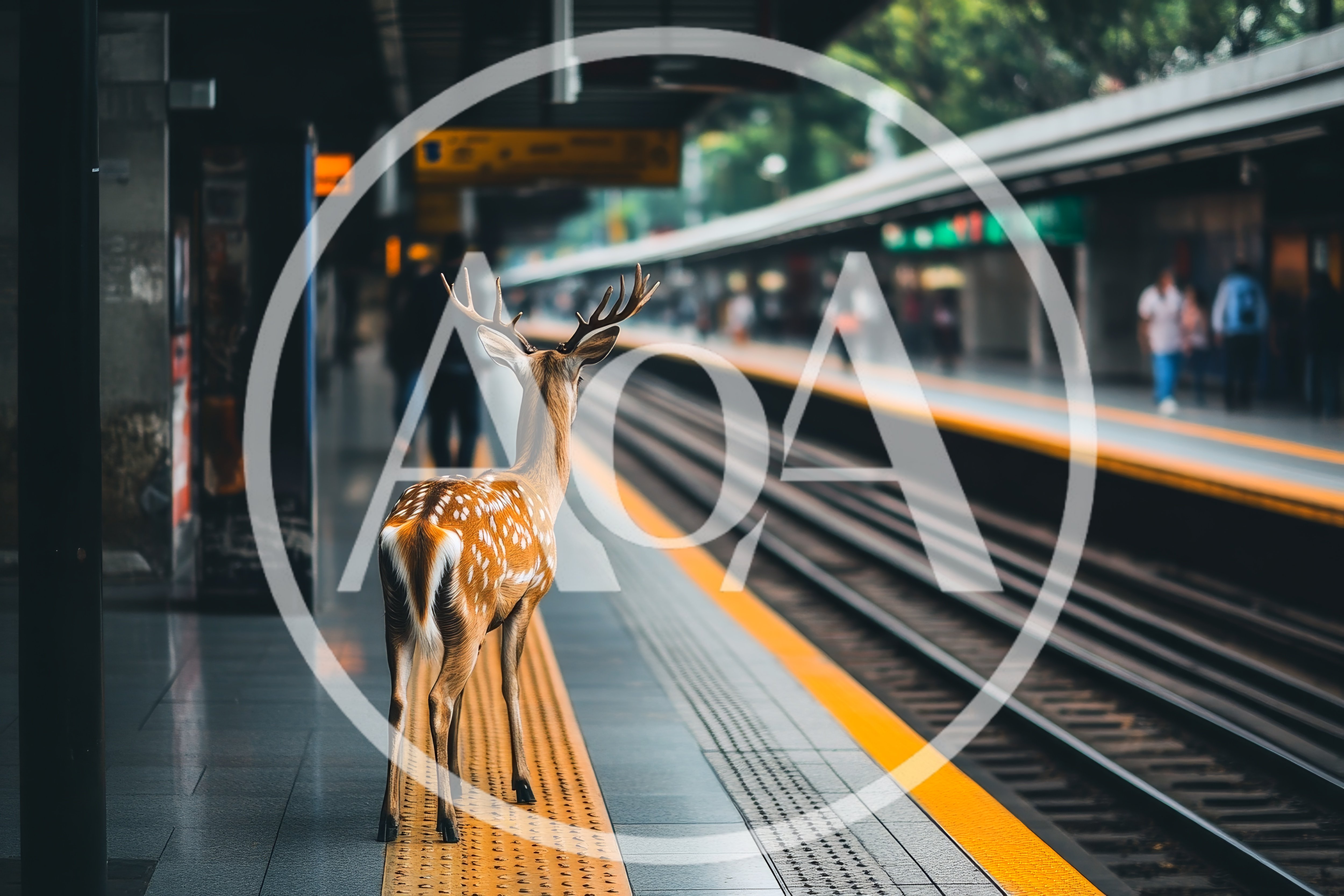 Spotted Deer Standing On A Subway Platform