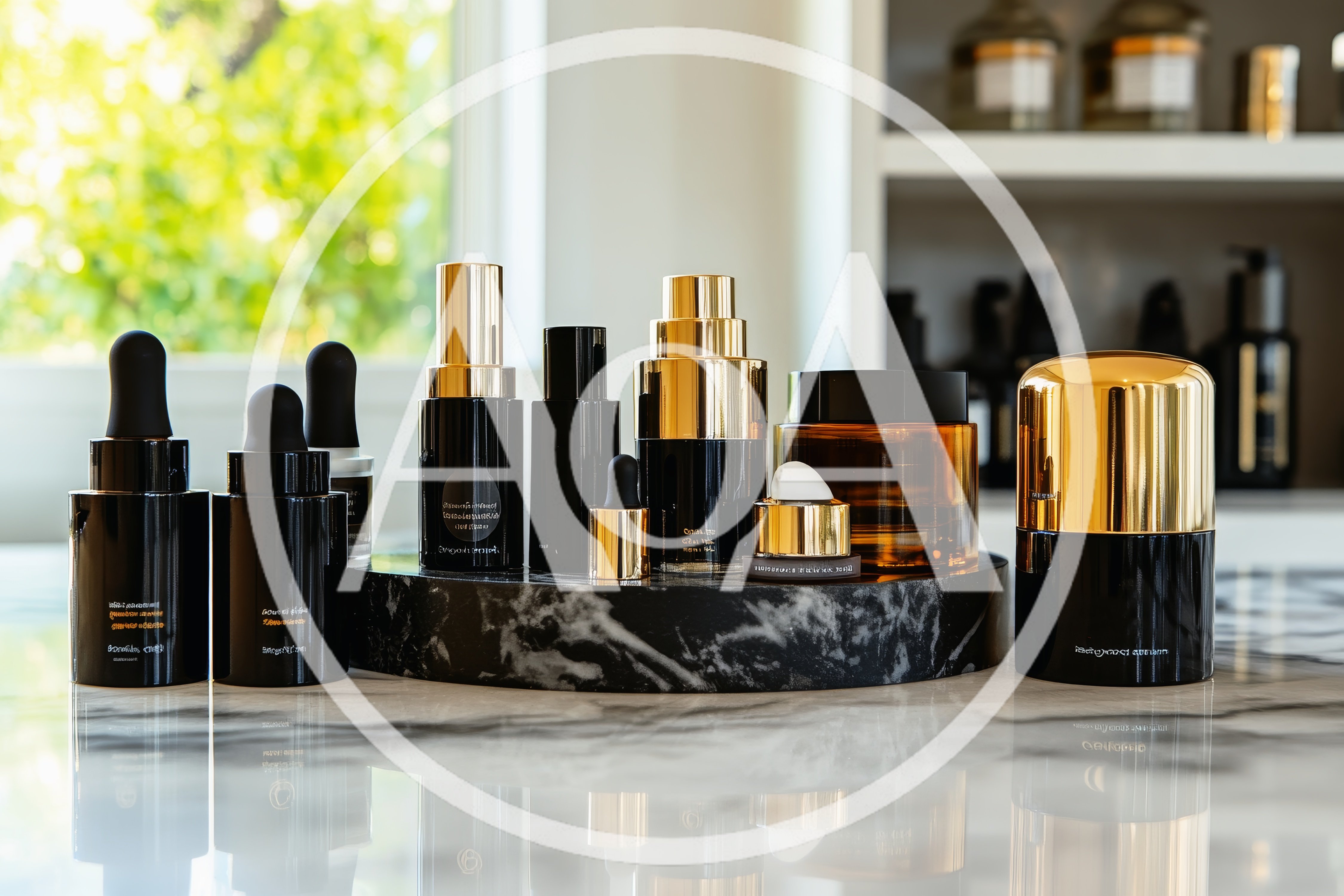 Luxury Skincare Products Arranged On Marble Display