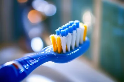 Close Up Of A Blue Toothbrush Head