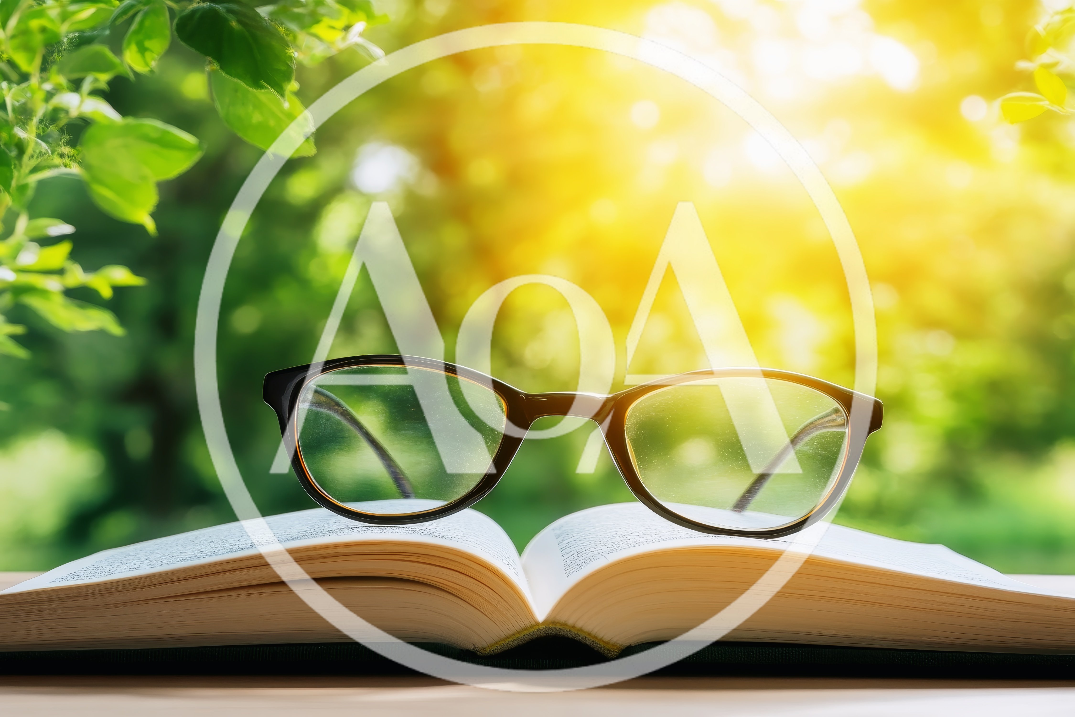 Open Book With Reading Glasses On A Sunny Day