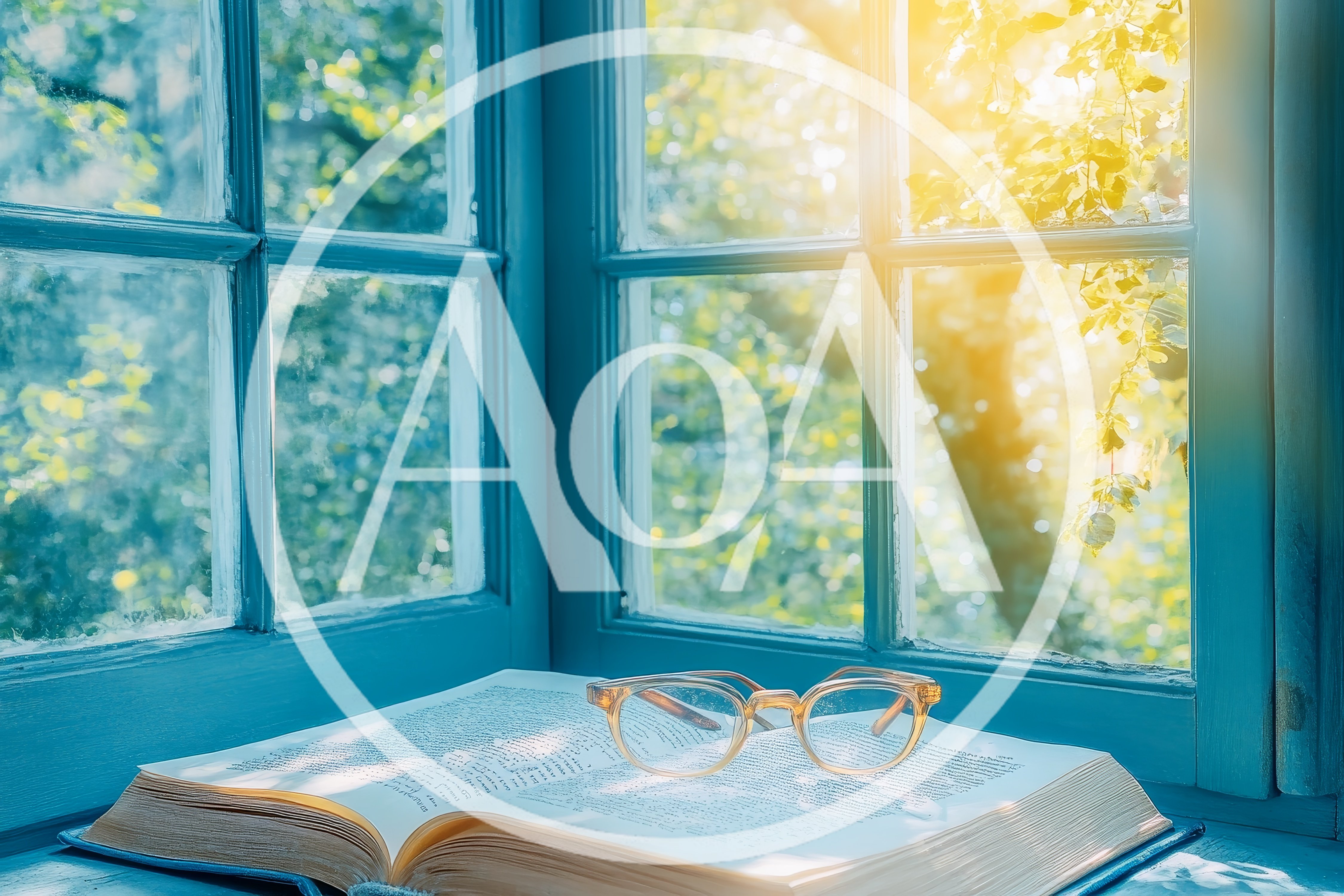 Open Book With Reading Glasses On A Sunny Window Sill