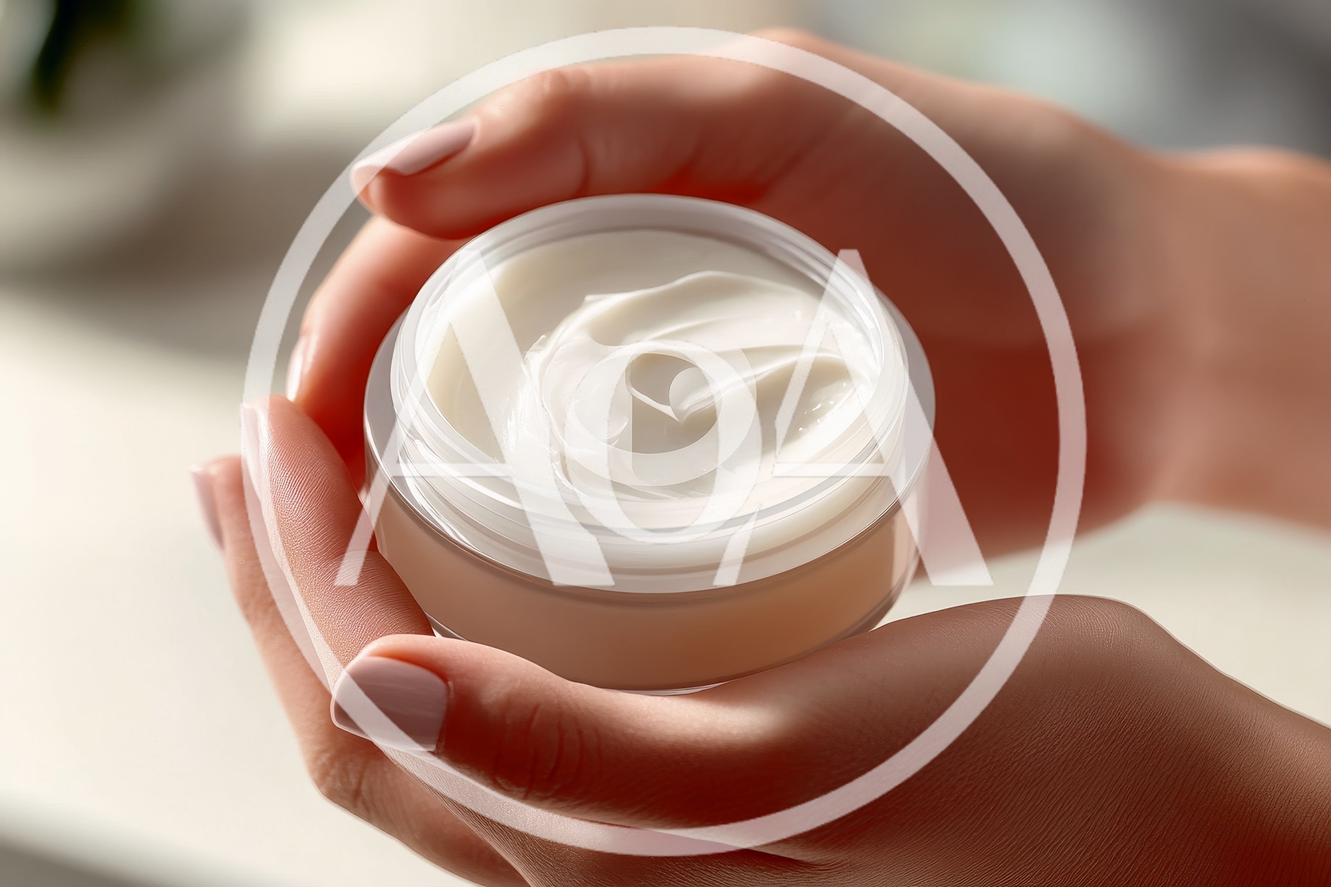 Woman Holding Open Jar Of White Face Cream
