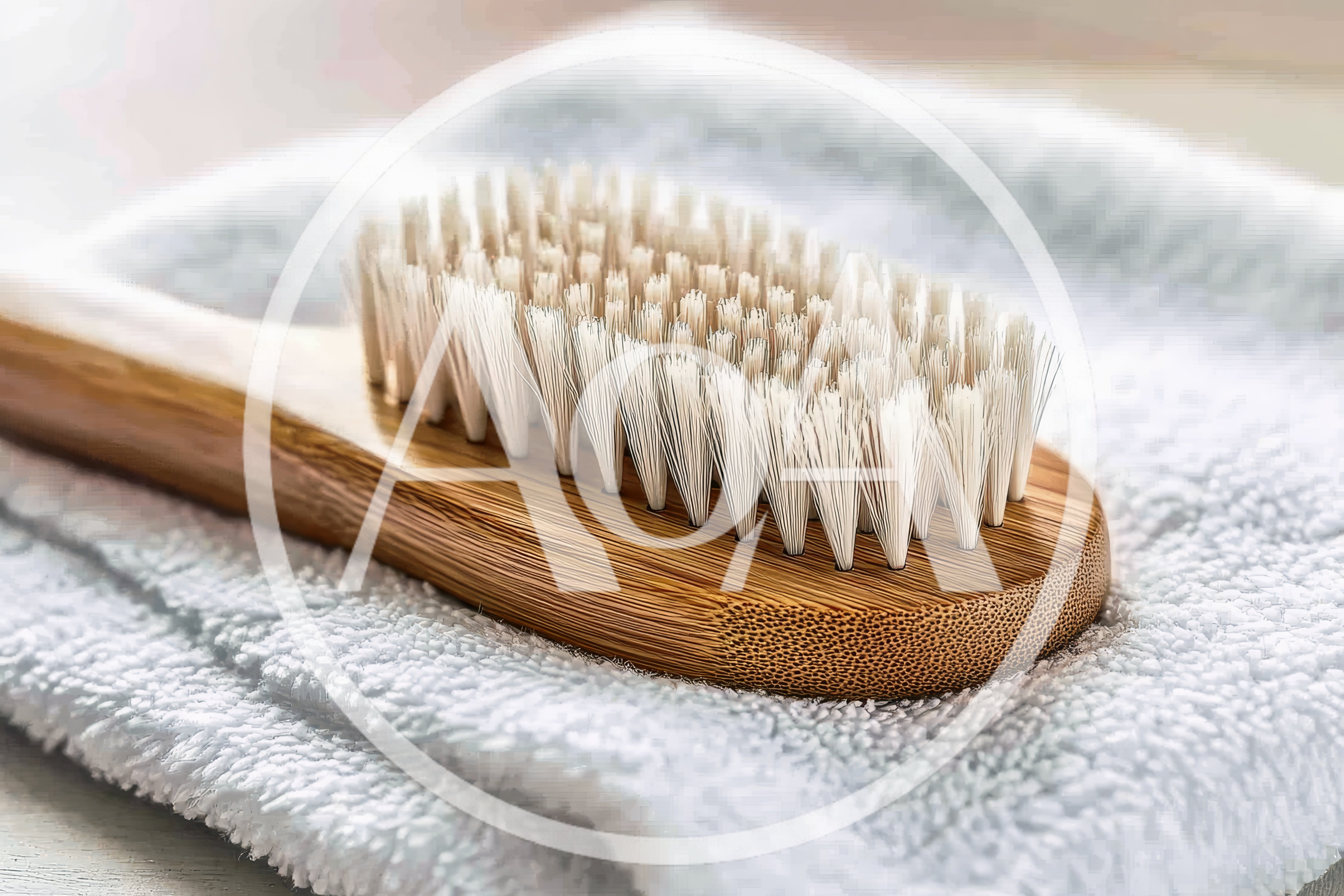 Wooden Body Brush Resting On A Soft White Towel