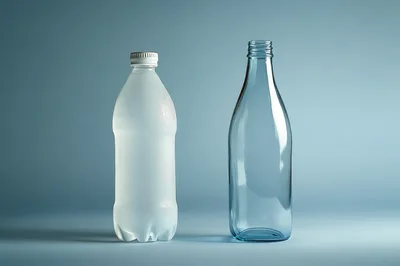 Plastic And Glass Bottles Side By Side