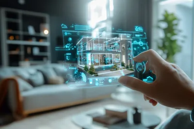 Hand Interacting With Holographic Smart Home Interface