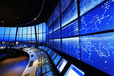 Modern Air Traffic Control Center At Night