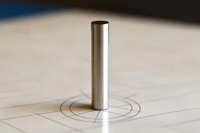Metal Cylinder Standing Upright On Technical Drawing Paper