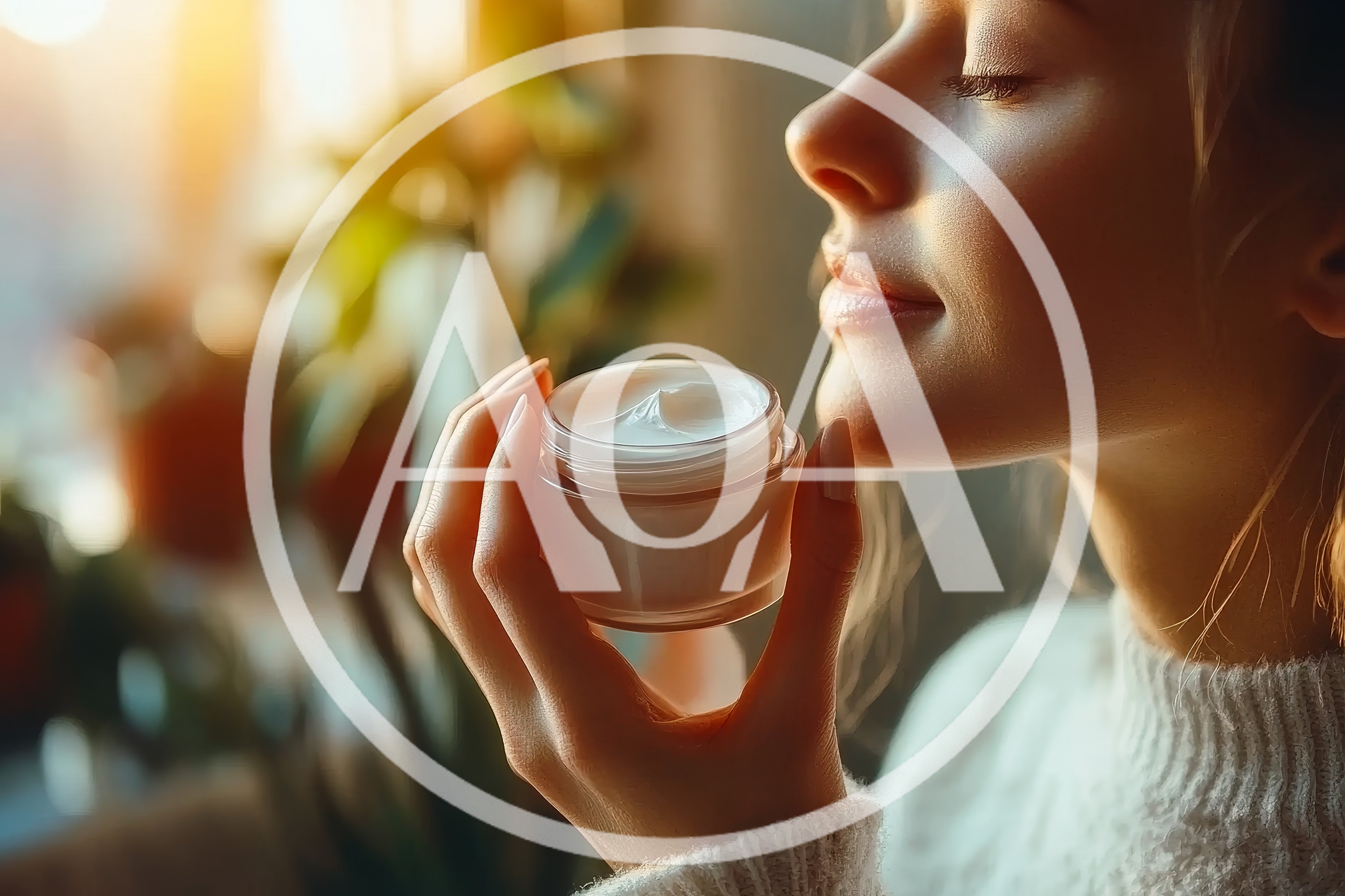 Woman Smelling A Jar Of Face Cream