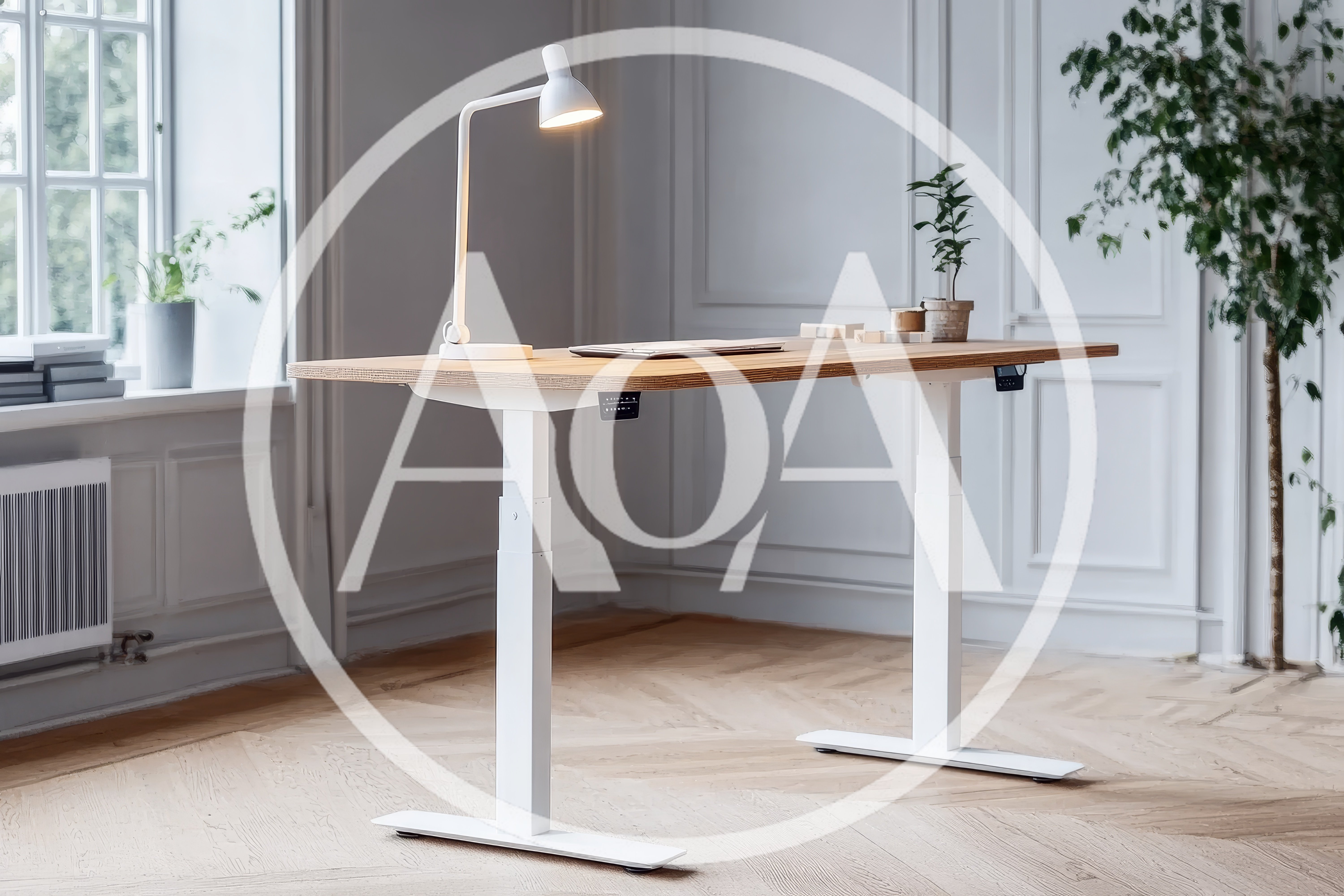 Modern Adjustable Standing Desk in Bright Minimalist Office