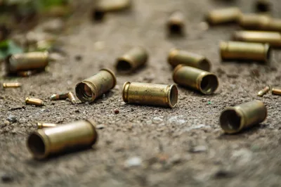 Spent Brass Bullet Casings Scattered on Ground