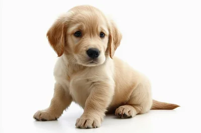 Adorable Golden Retriever Puppy Sitting On White Background