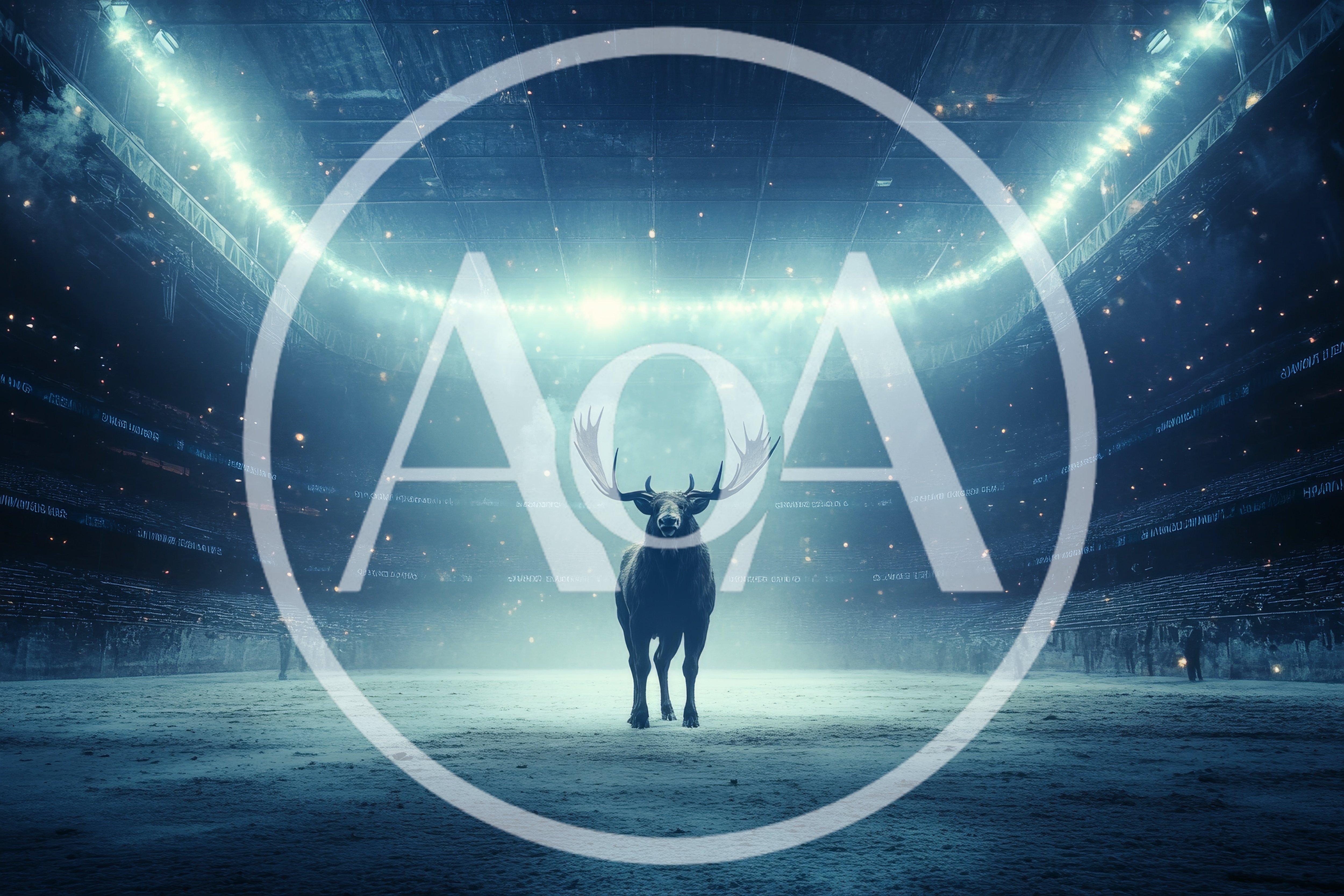 Majestic Moose Standing Alone in a Dark Stadium