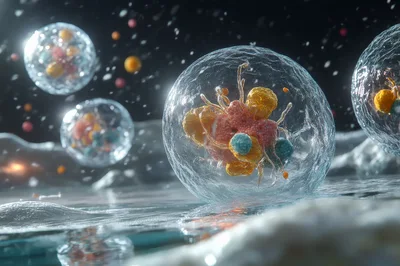 Microscopic View Of Biological Cells In Fluid Environment