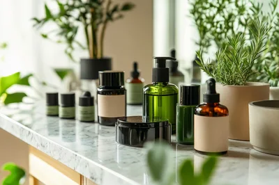 Skincare Products Arranged On A Marble Countertop