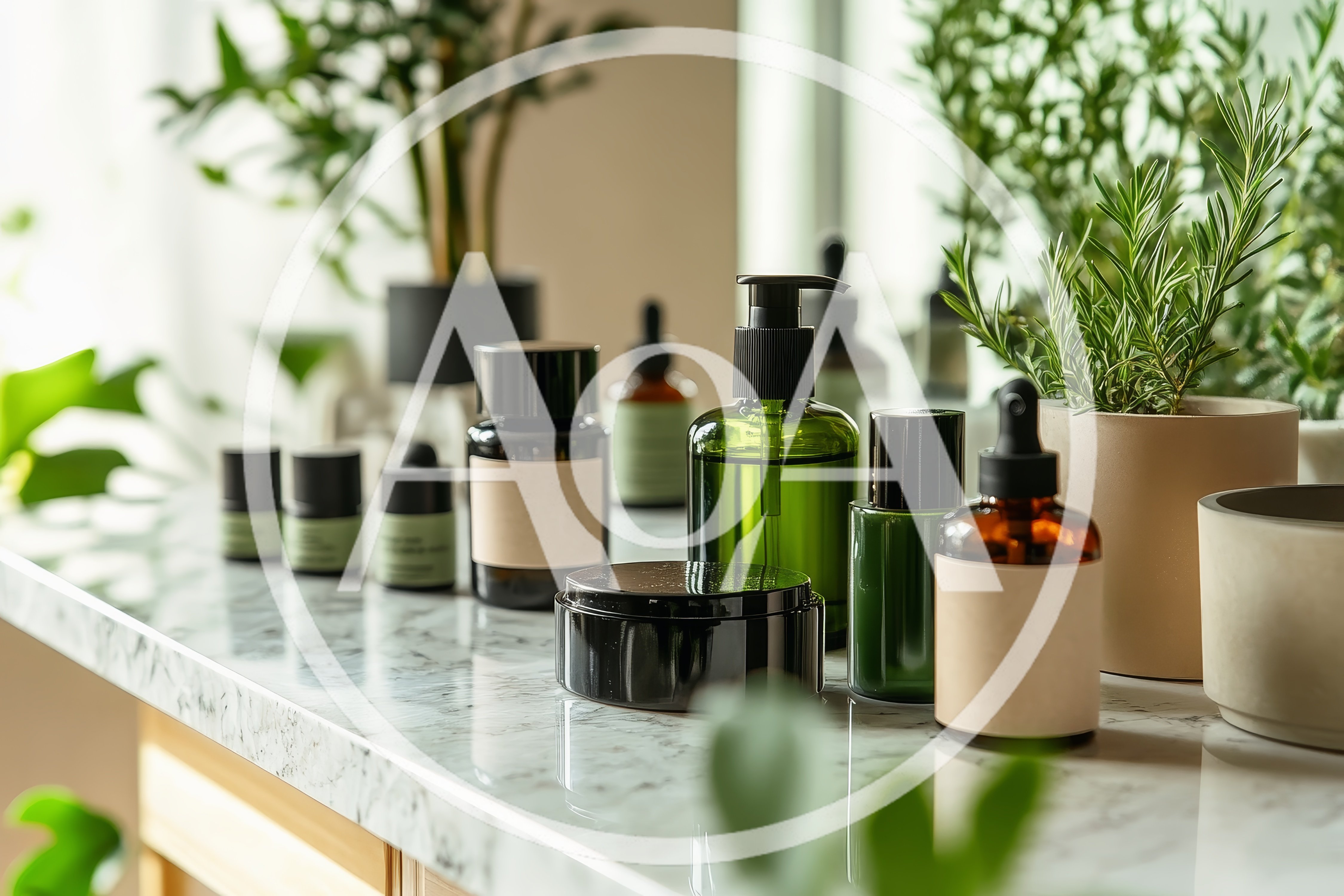 Skincare Products Arranged On A Marble Countertop